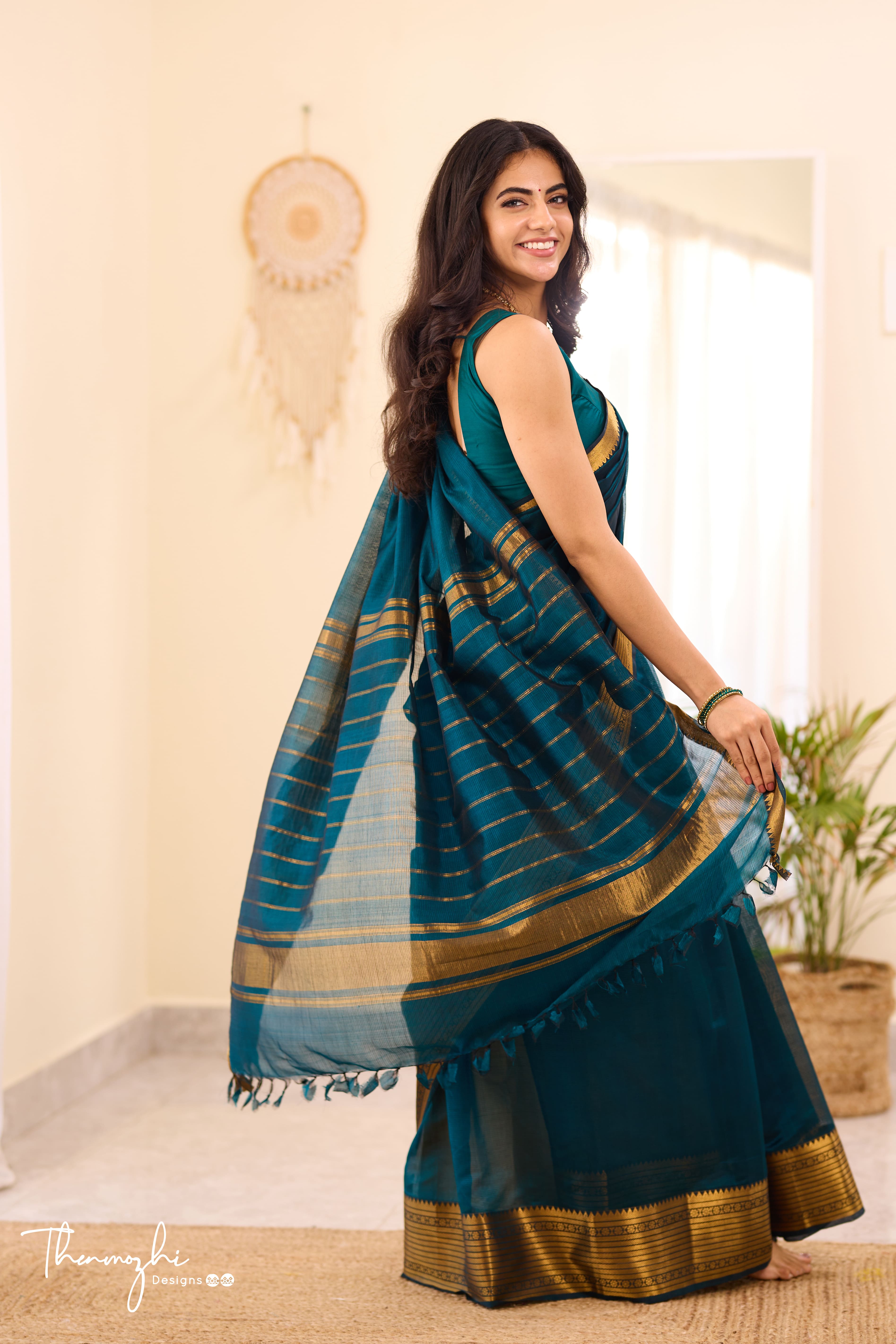 Peacock Green Mangalagiri Handwoven Saree