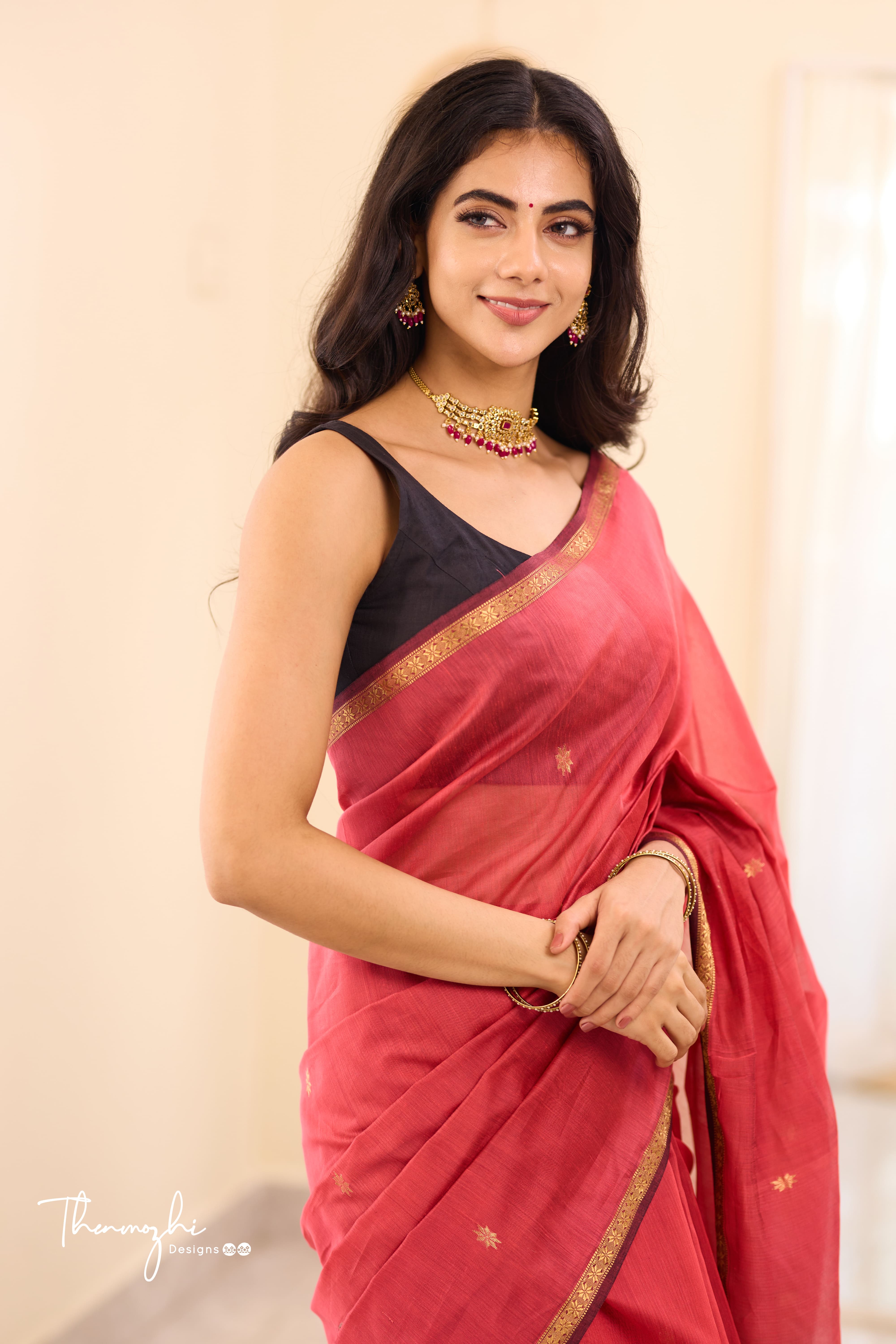 Ethnic Candy Red Maheshwari Silk Cotton Handloom Saree