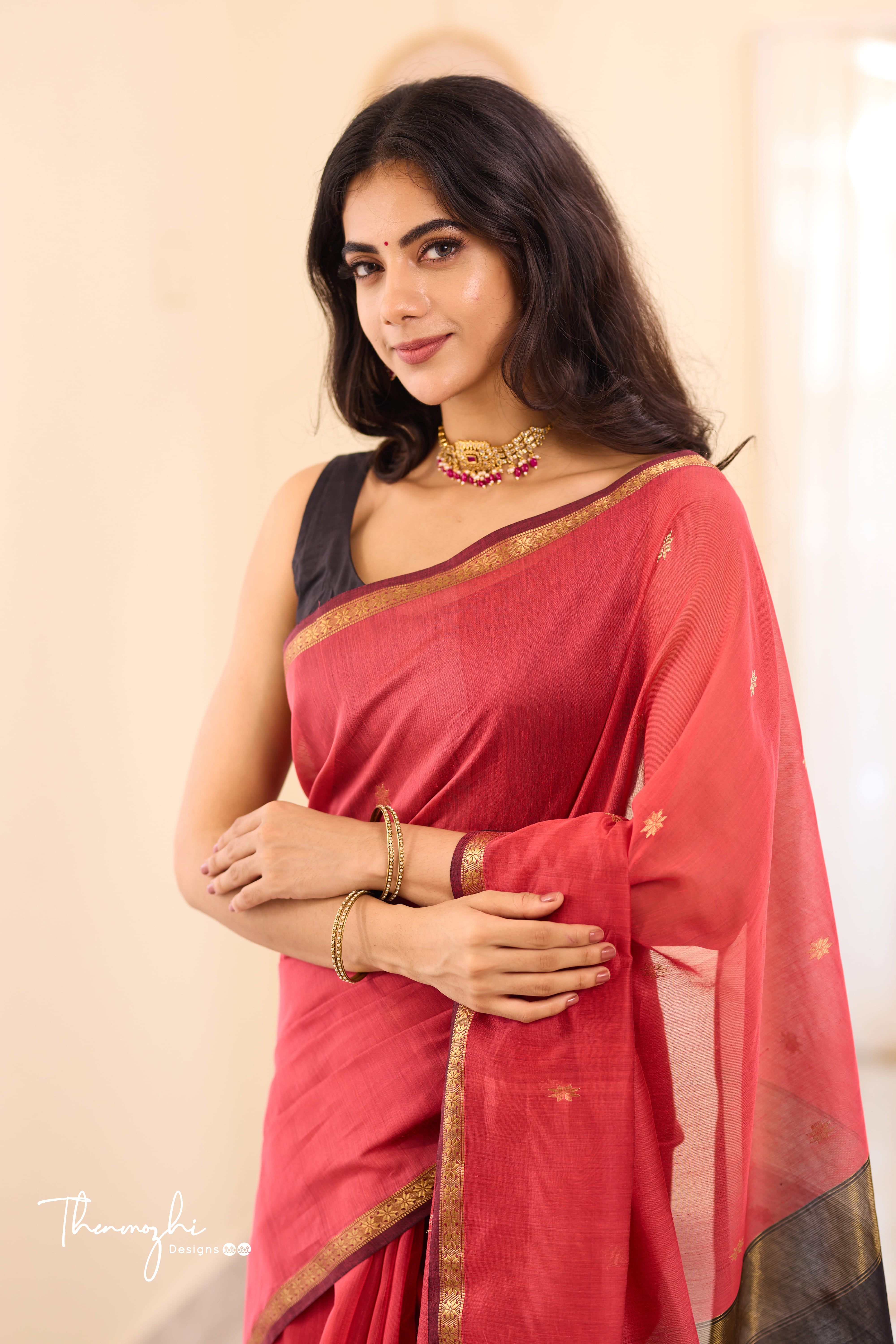 Ethnic Candy Red Maheshwari Silk Cotton Handloom Saree