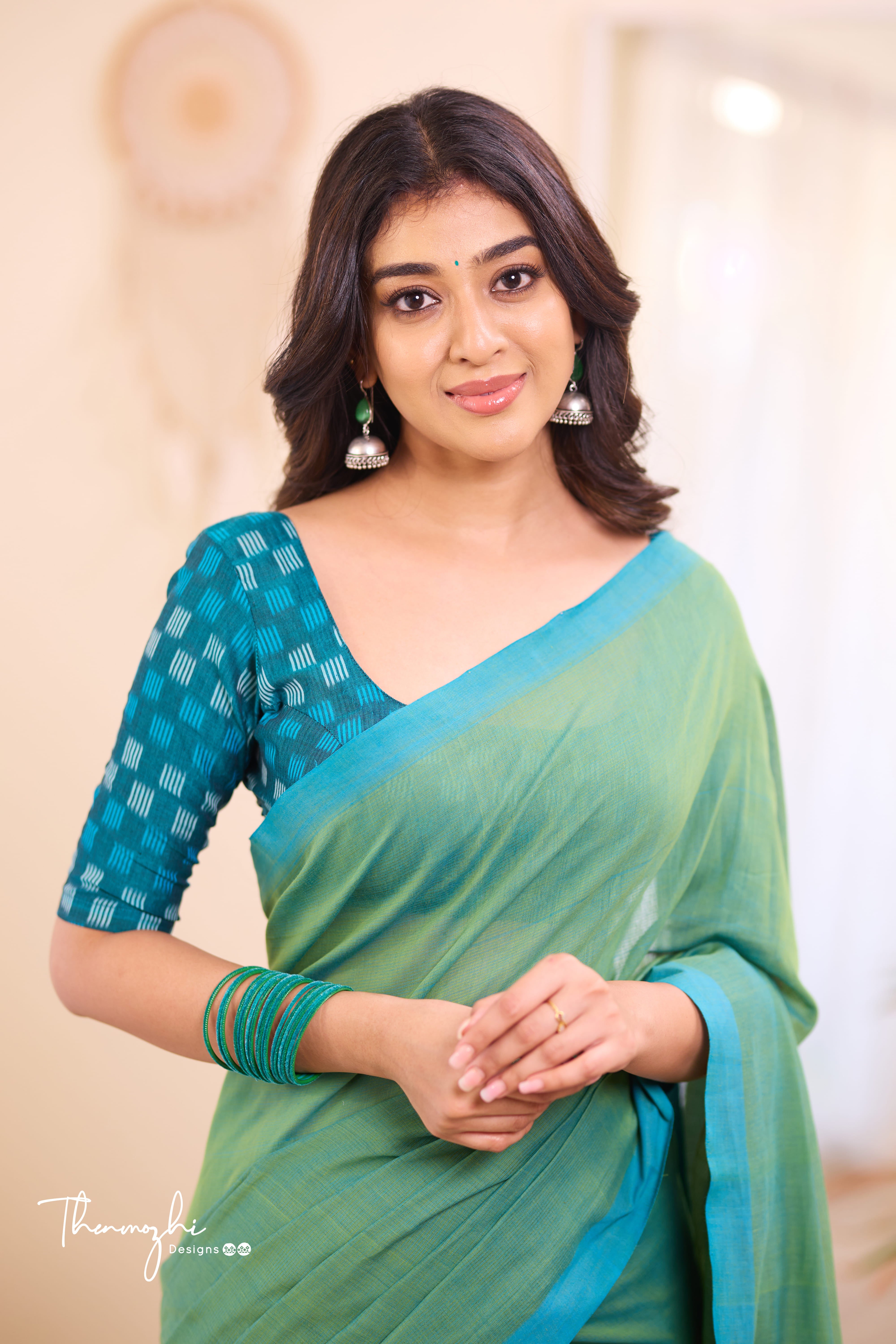 Touch of Sea Green - Green Mangalagiri Plain Cotton Saree
