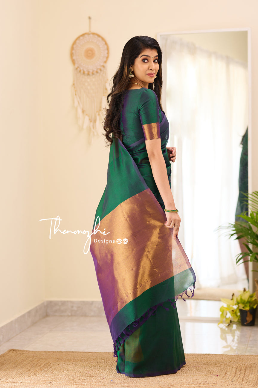 Kanchi Silk Cotton Dark Green Saree