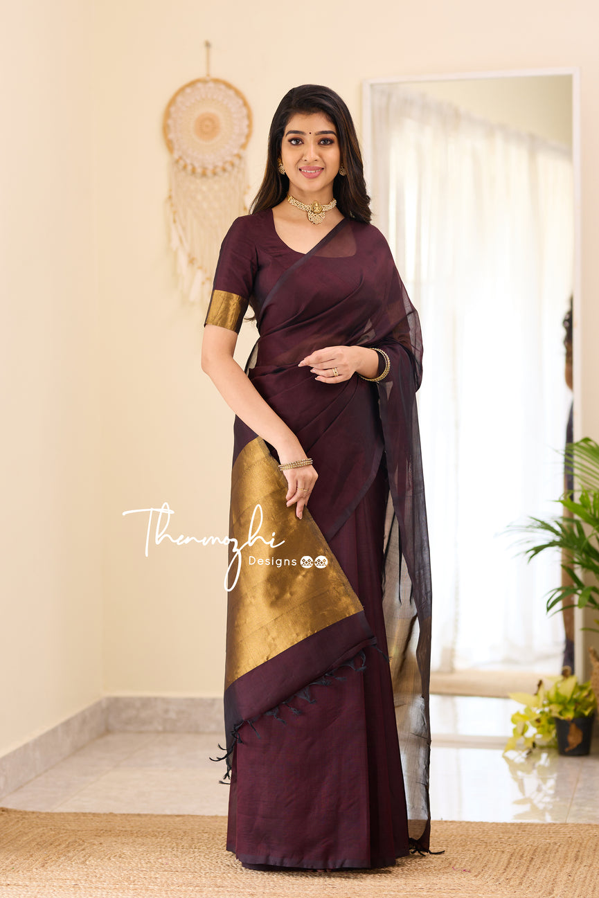 Kanchi Silk Cotton Coffee Brown Saree