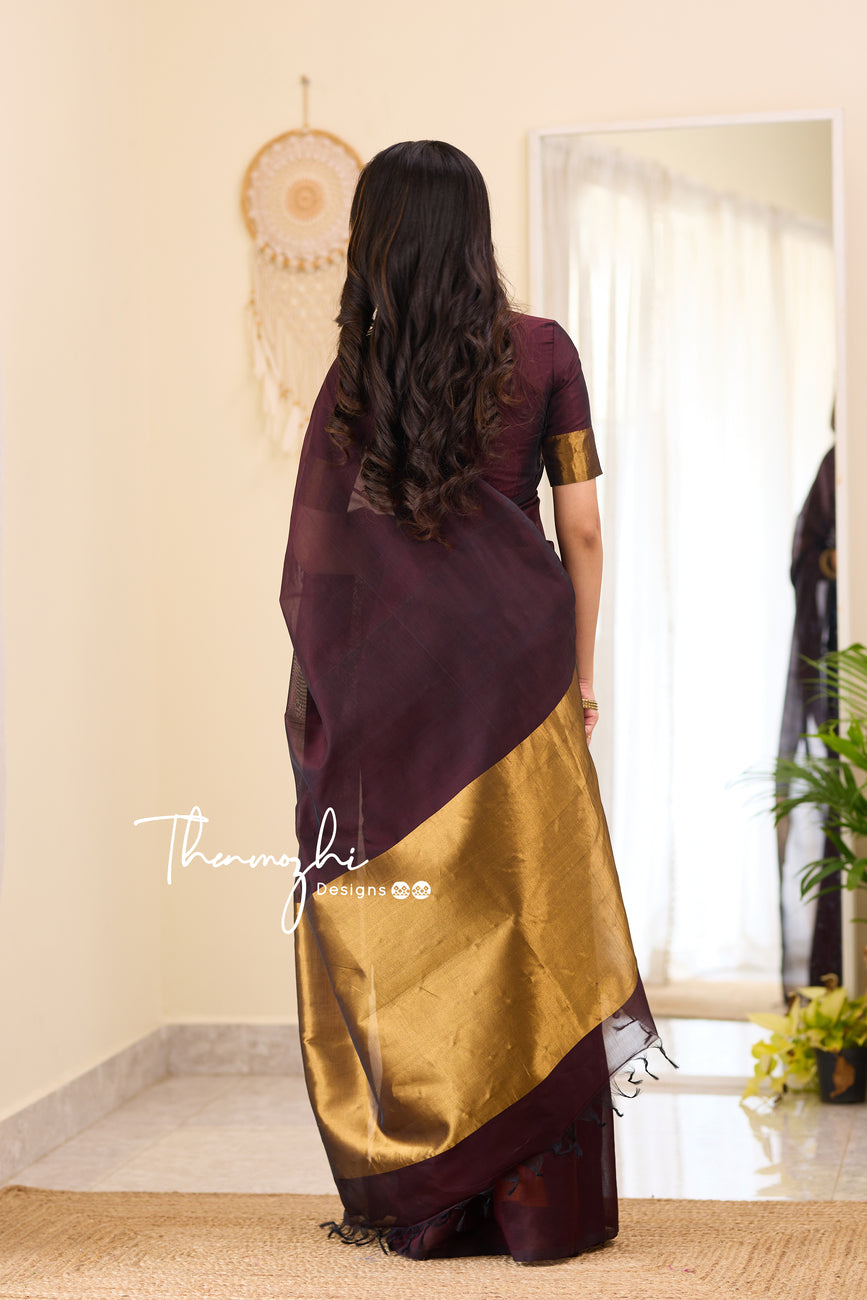 Kanchi Silk Cotton Coffee Brown Saree