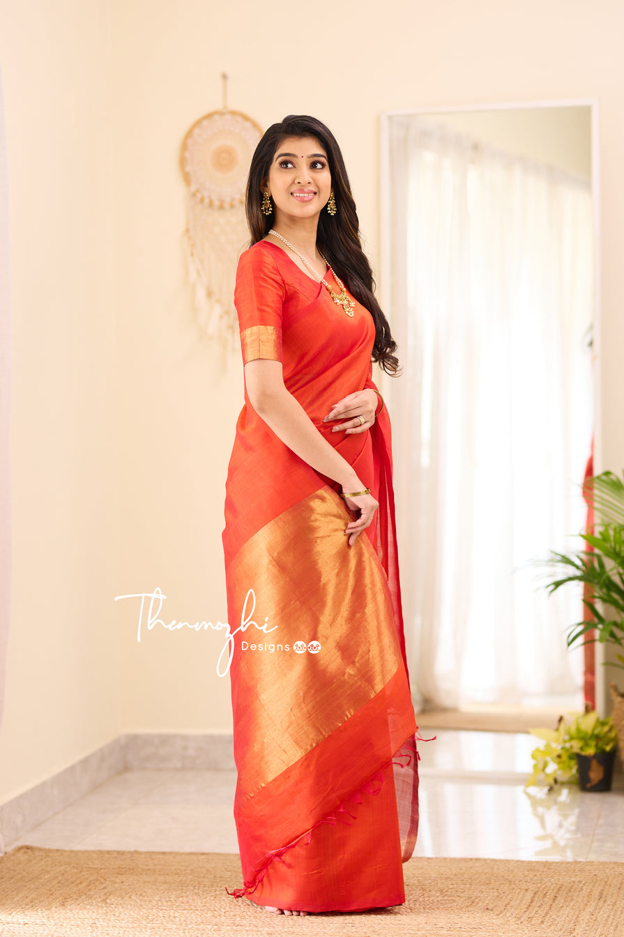 Kanchi Silk Cotton Orange Saree