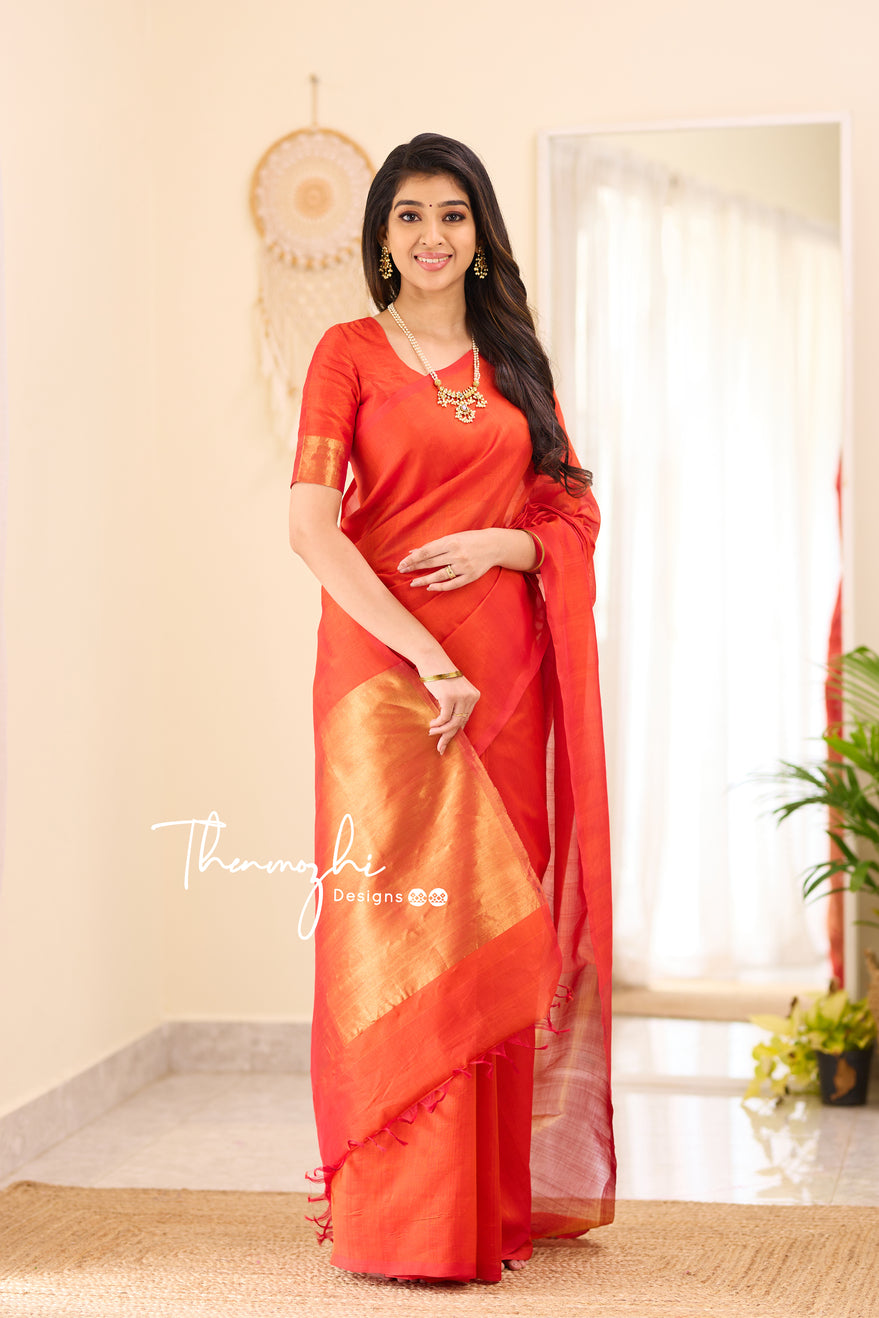 Kanchi Silk Cotton Orange Saree