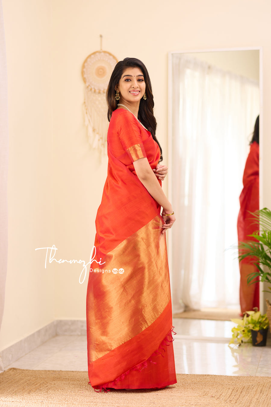 Kanchi Silk Cotton Orange Saree