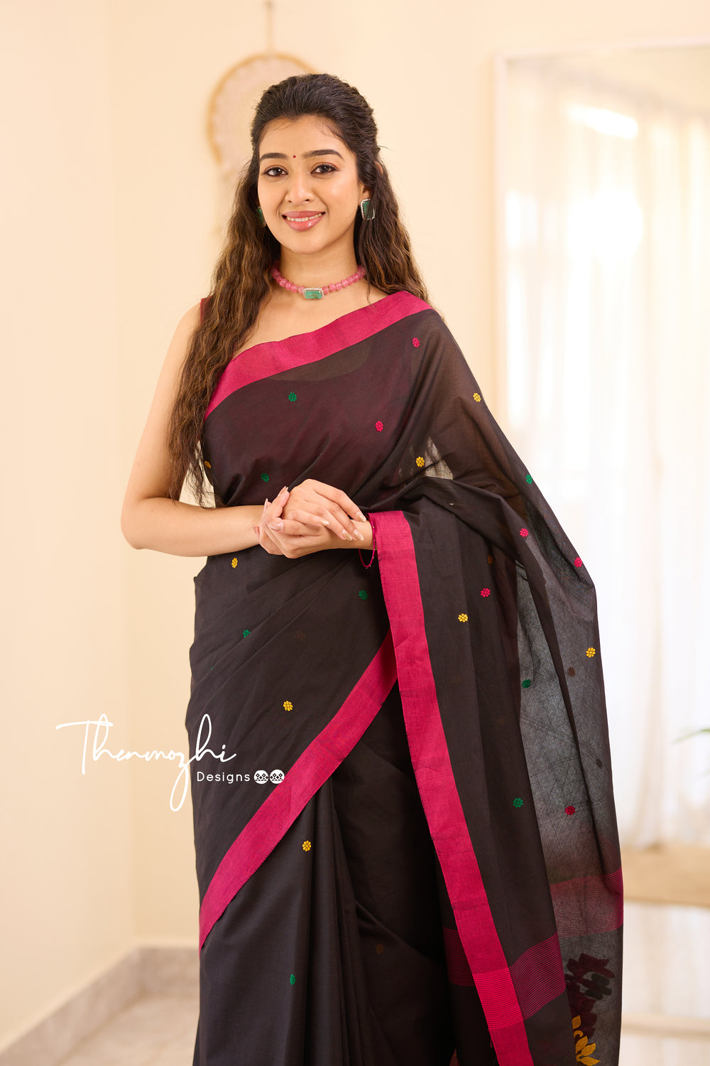Nithya - Black & Pink Chettinad Cotton Saree