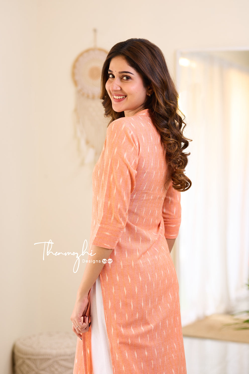 Light Orange Ikkat Cotton Kurta - Light Orange Ikkat Kurta