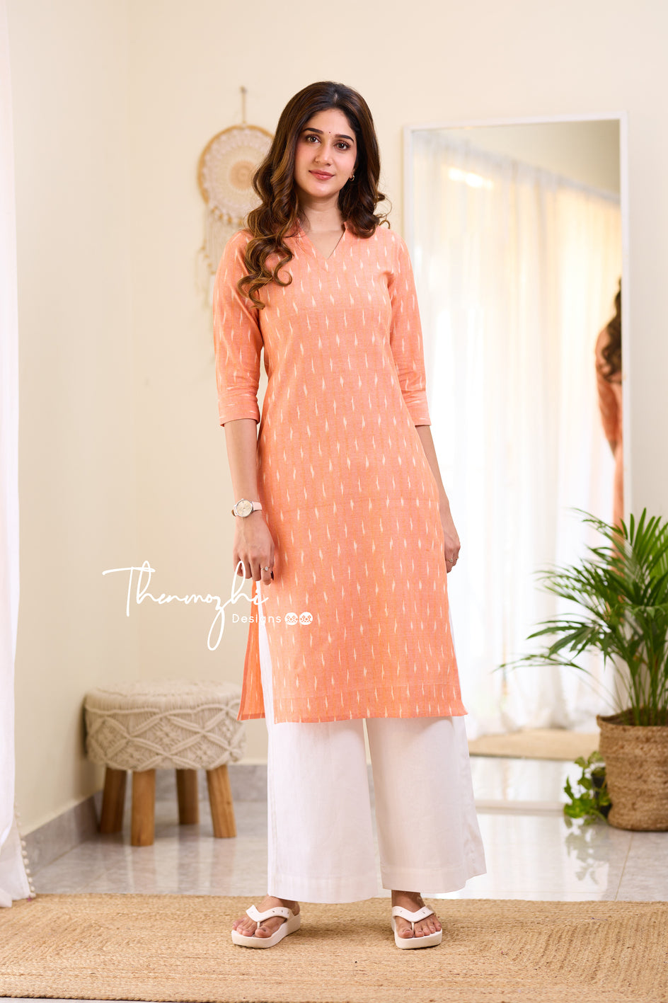 Light Orange Ikkat Cotton Kurta - Light Orange Ikkat Kurta