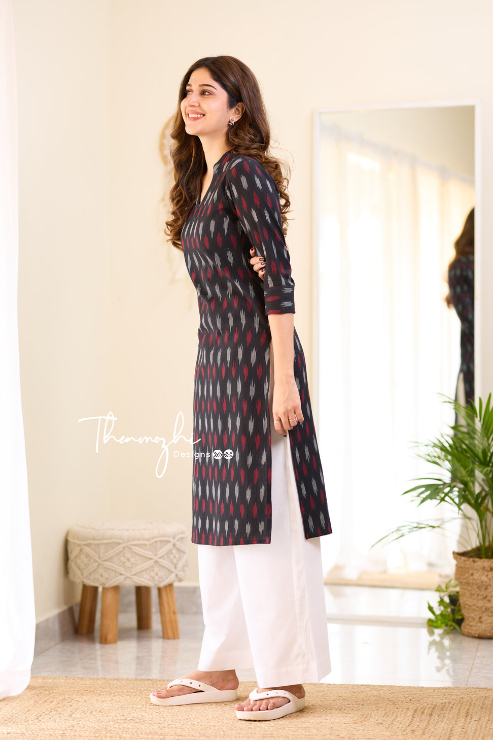 Black Ikkat Cotton Kurta