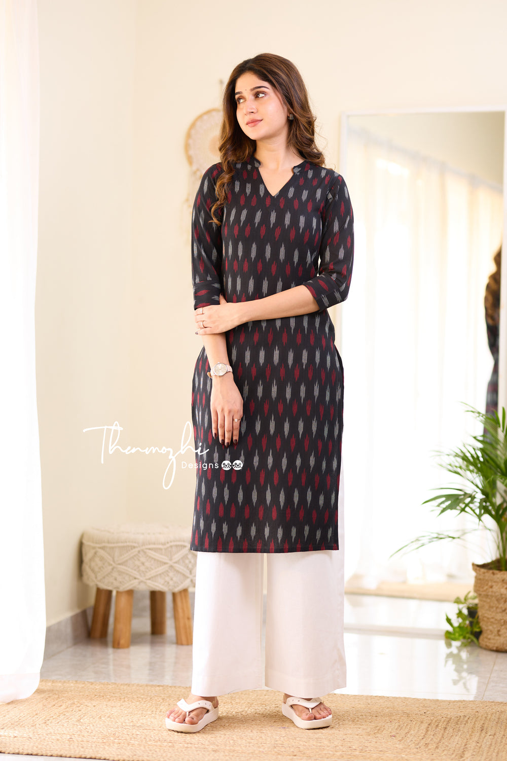 Black Ikkat Cotton Kurta