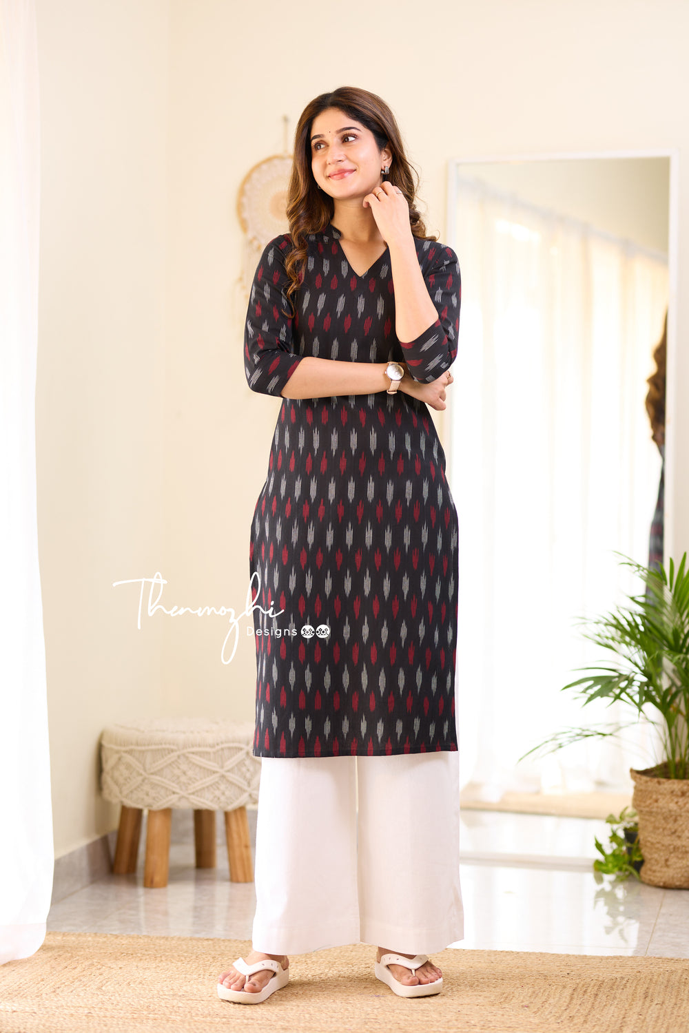 Black Ikkat Cotton Kurta