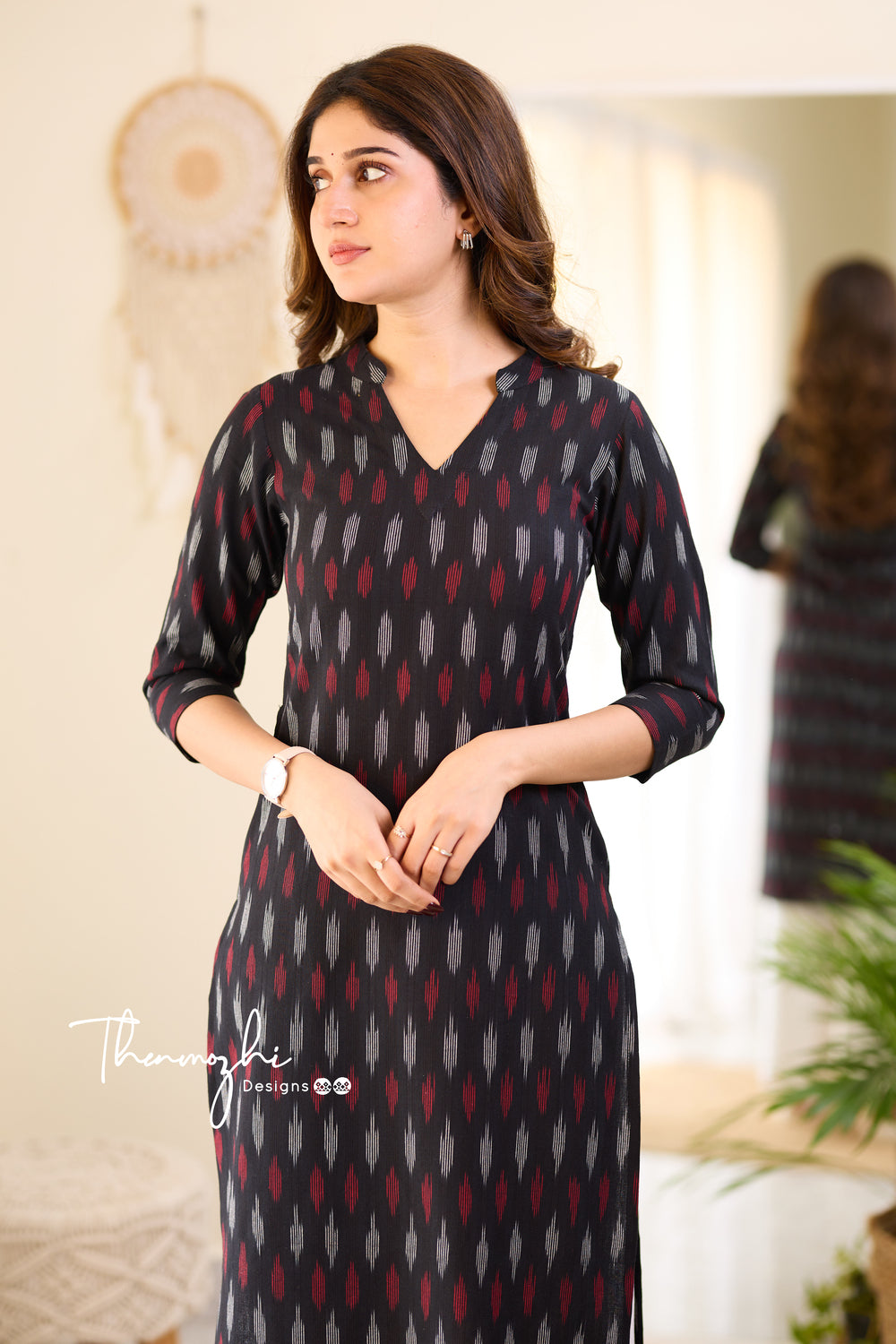 Black Ikkat Cotton Kurta