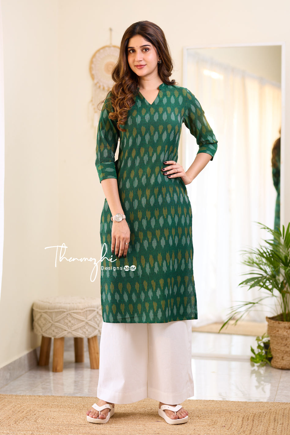 white christmas dresses Green Ikkat Cotton Kurta