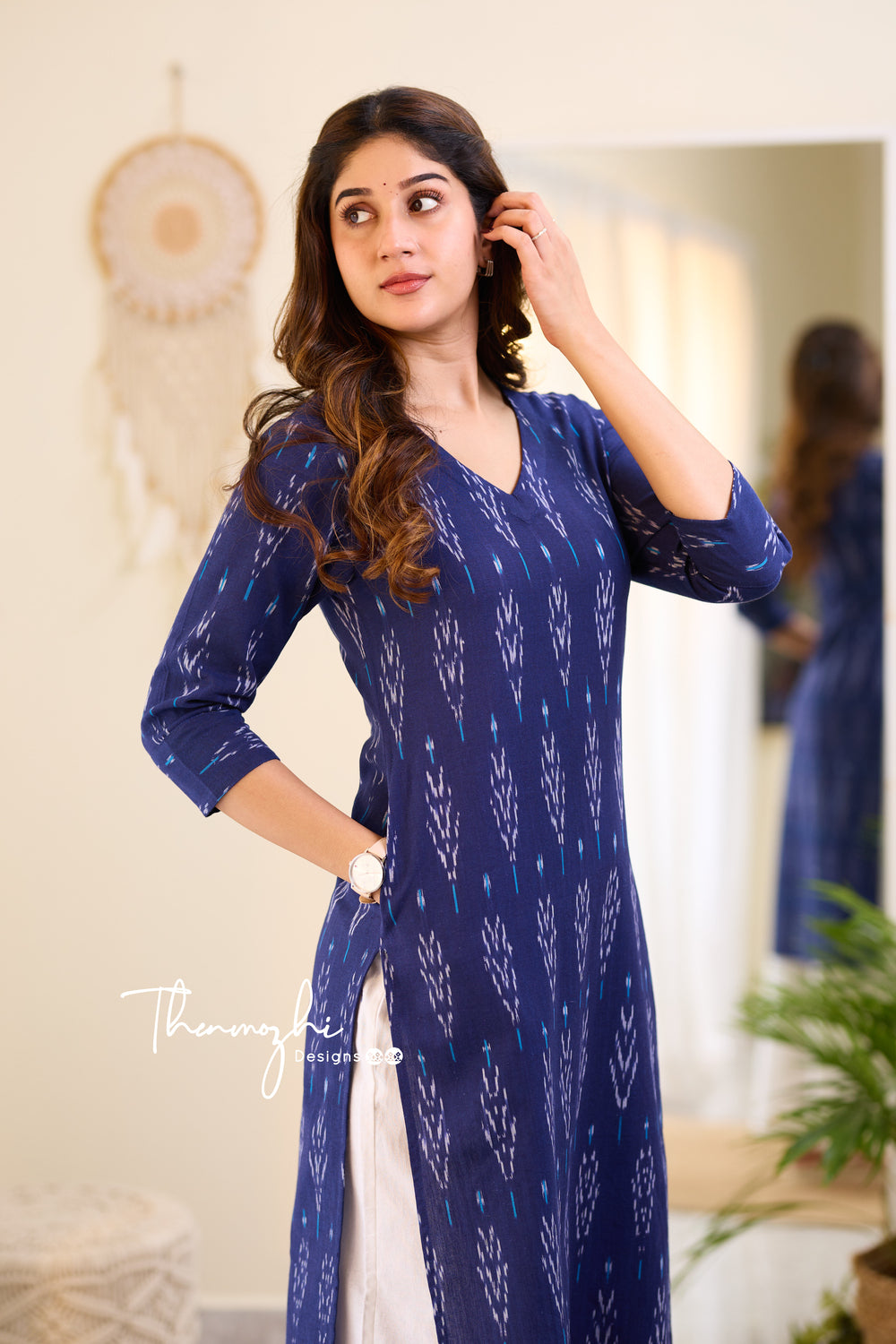 Blue Ikkat Cotton Kurta