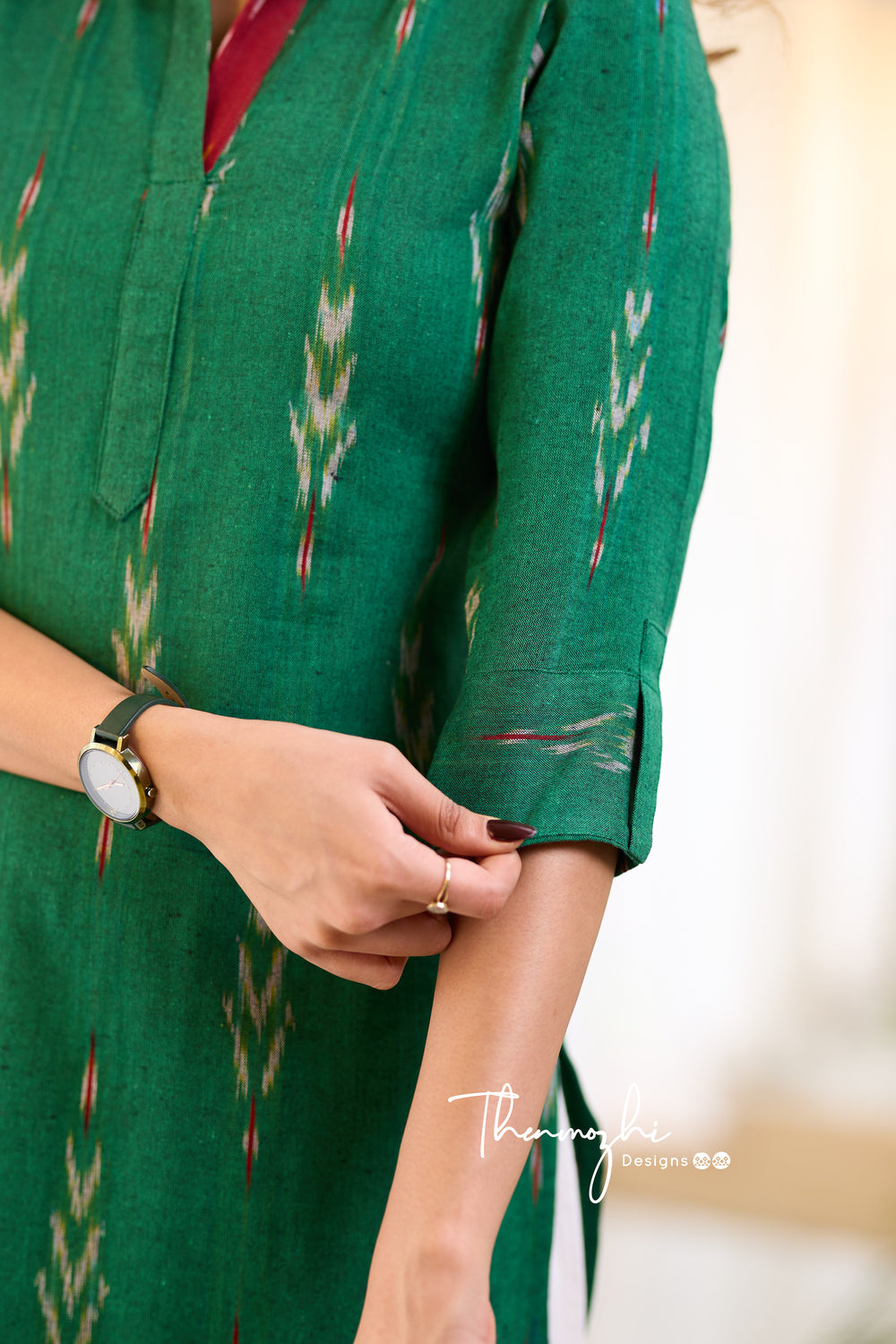 Dark Green Ikkat Cotton Kurta - Green Ikkat kurta