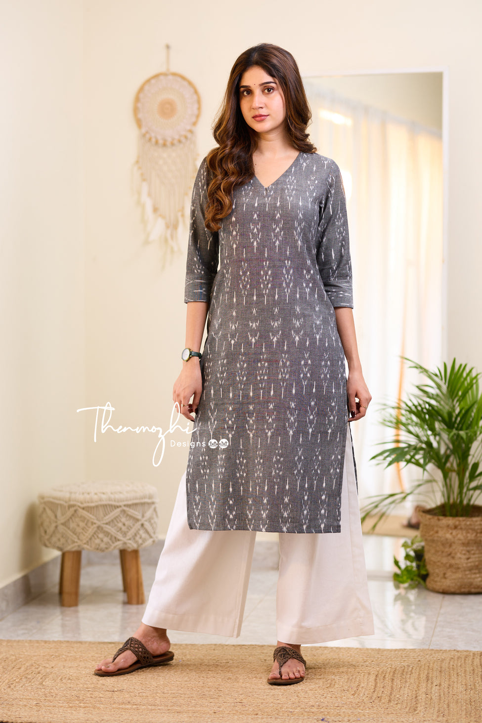 Grey Ikkat Cotton Kurta