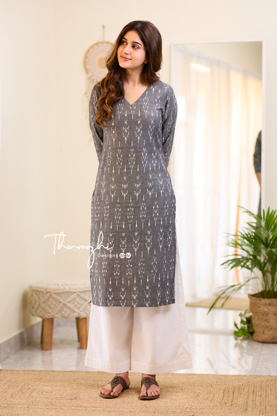 Grey Ikkat Cotton Kurta