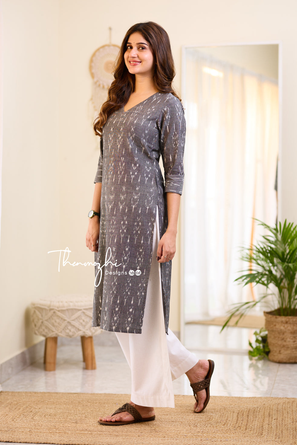 Grey Ikkat Cotton Kurta