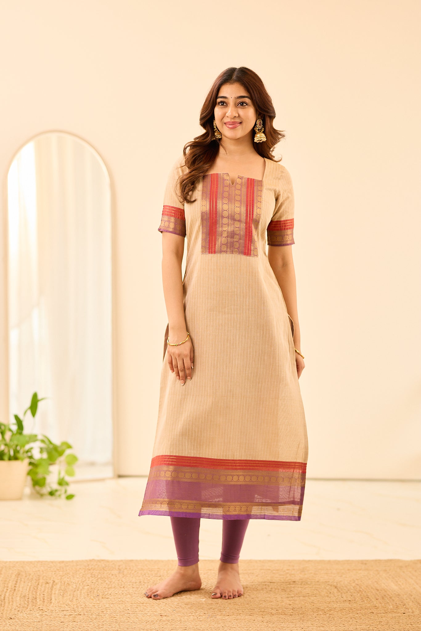 Off- White with Lavender Cotton Chettinad