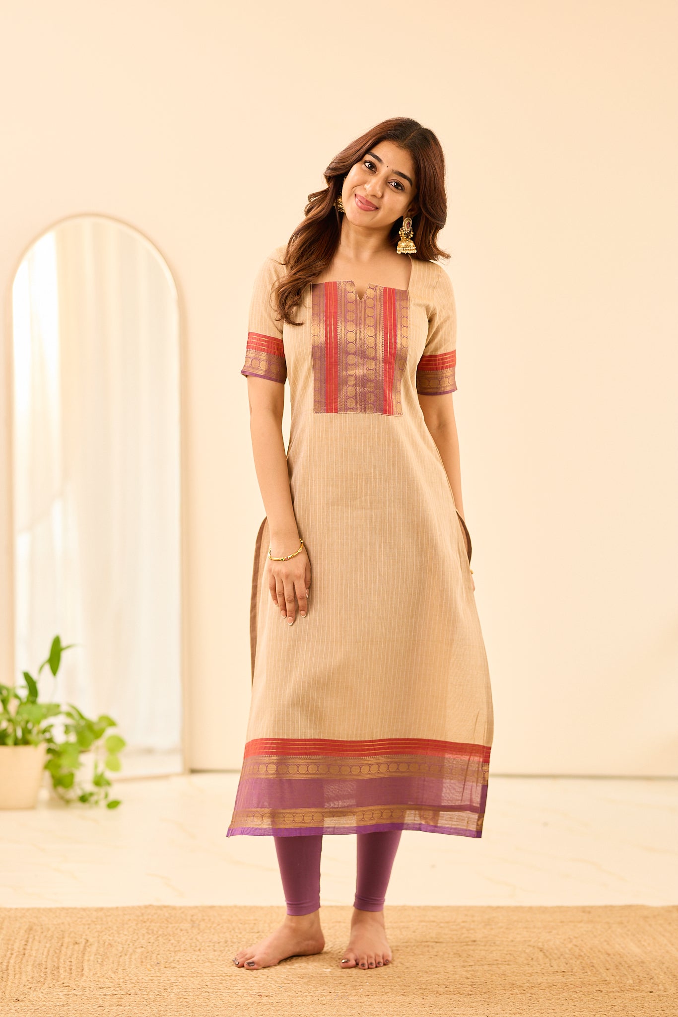 Off- White with Lavender Cotton Chettinad