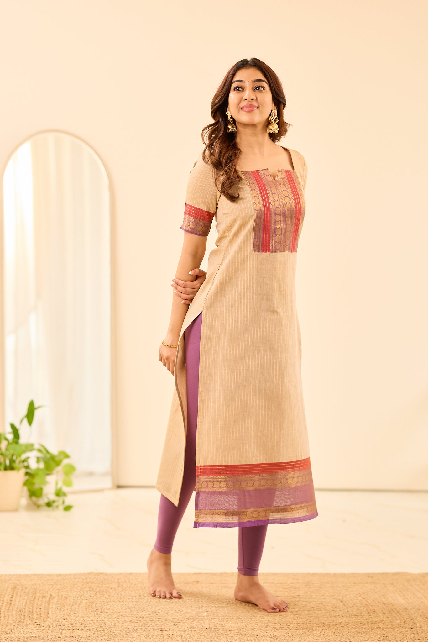 Off- White with Lavender Chettinad Cotton Kurta