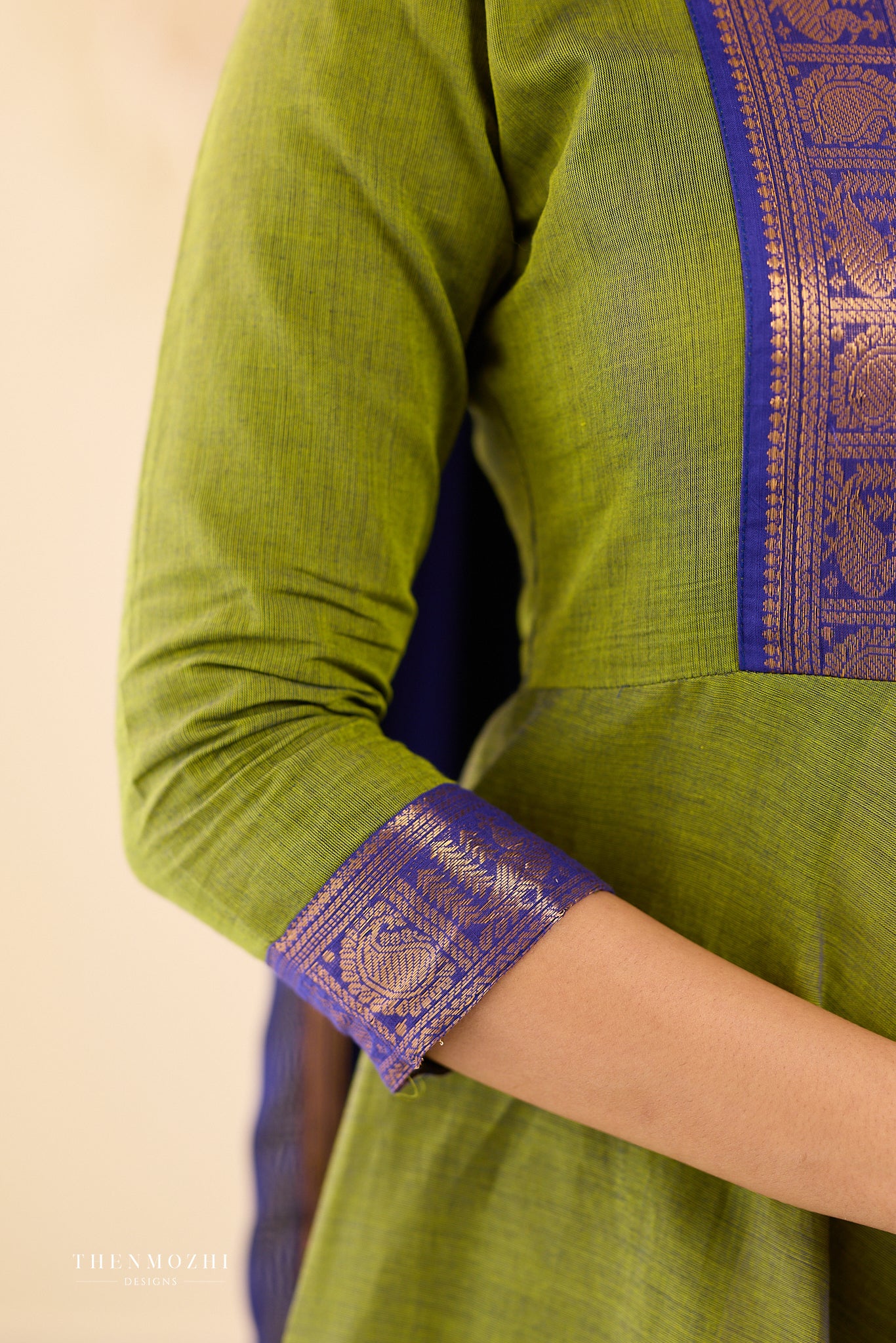 Olive Green with Blue Chettinad Anarkali