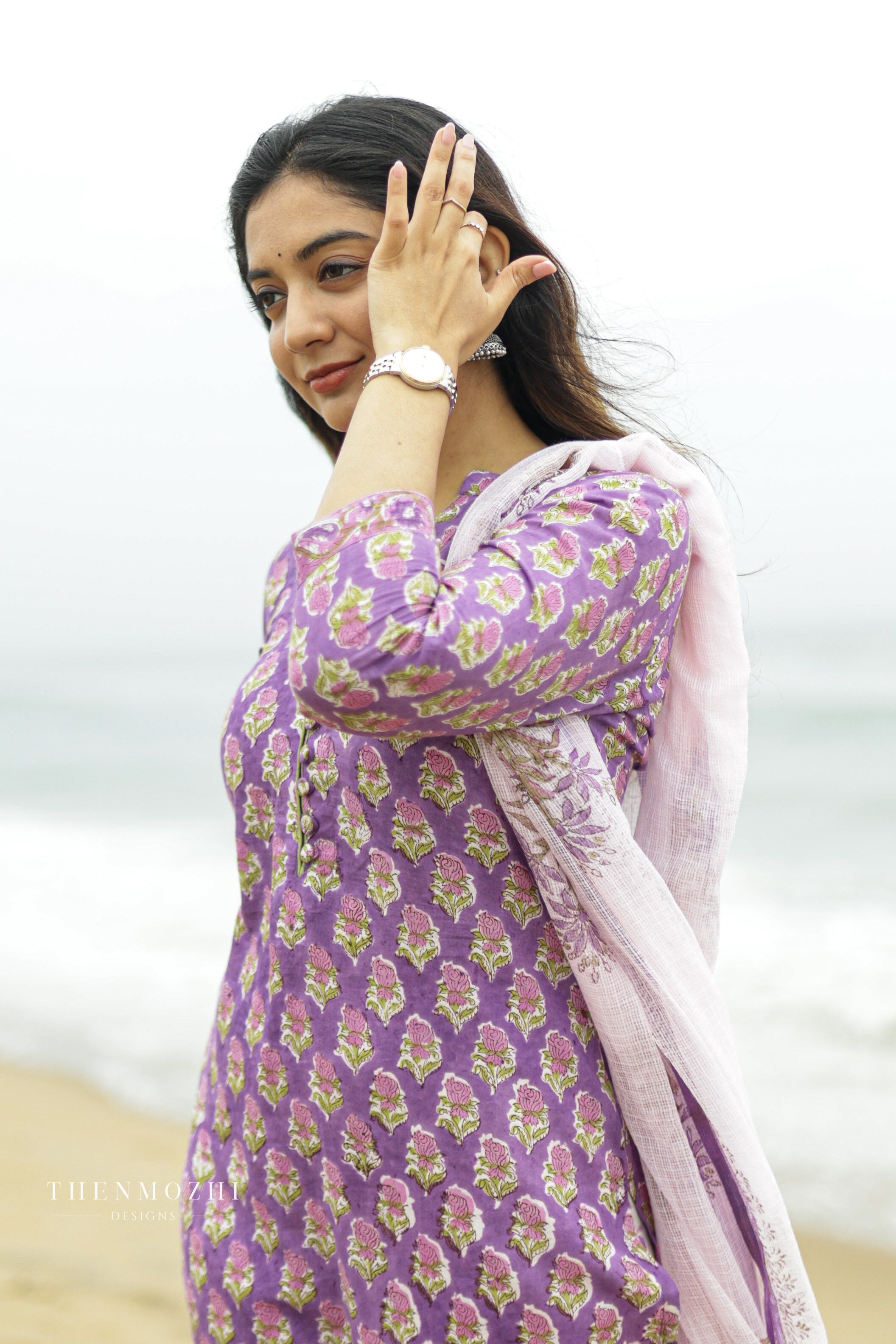 Lavender Floral Block Printed Kurta Suit Set