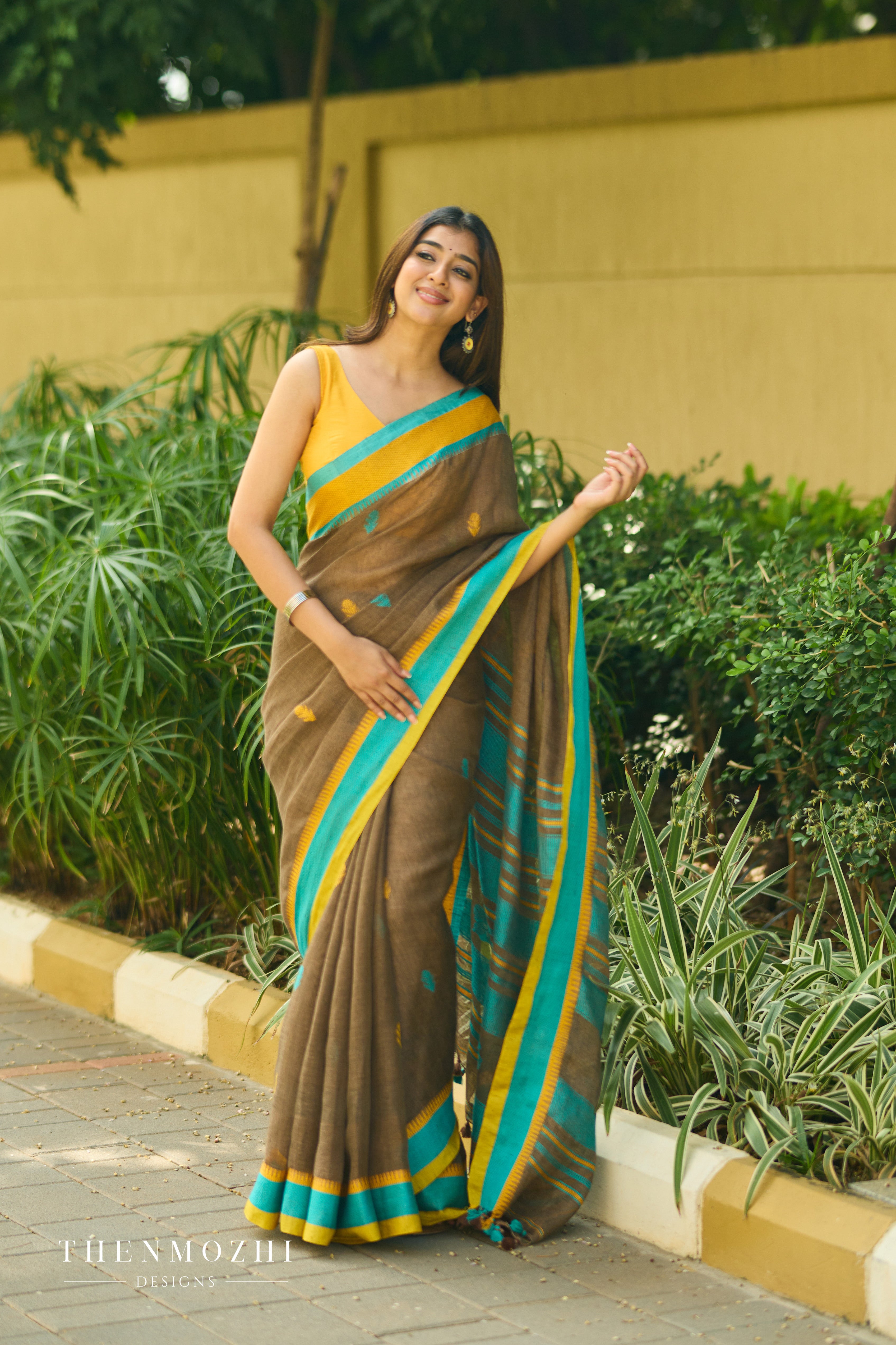 Brown Linen Saree