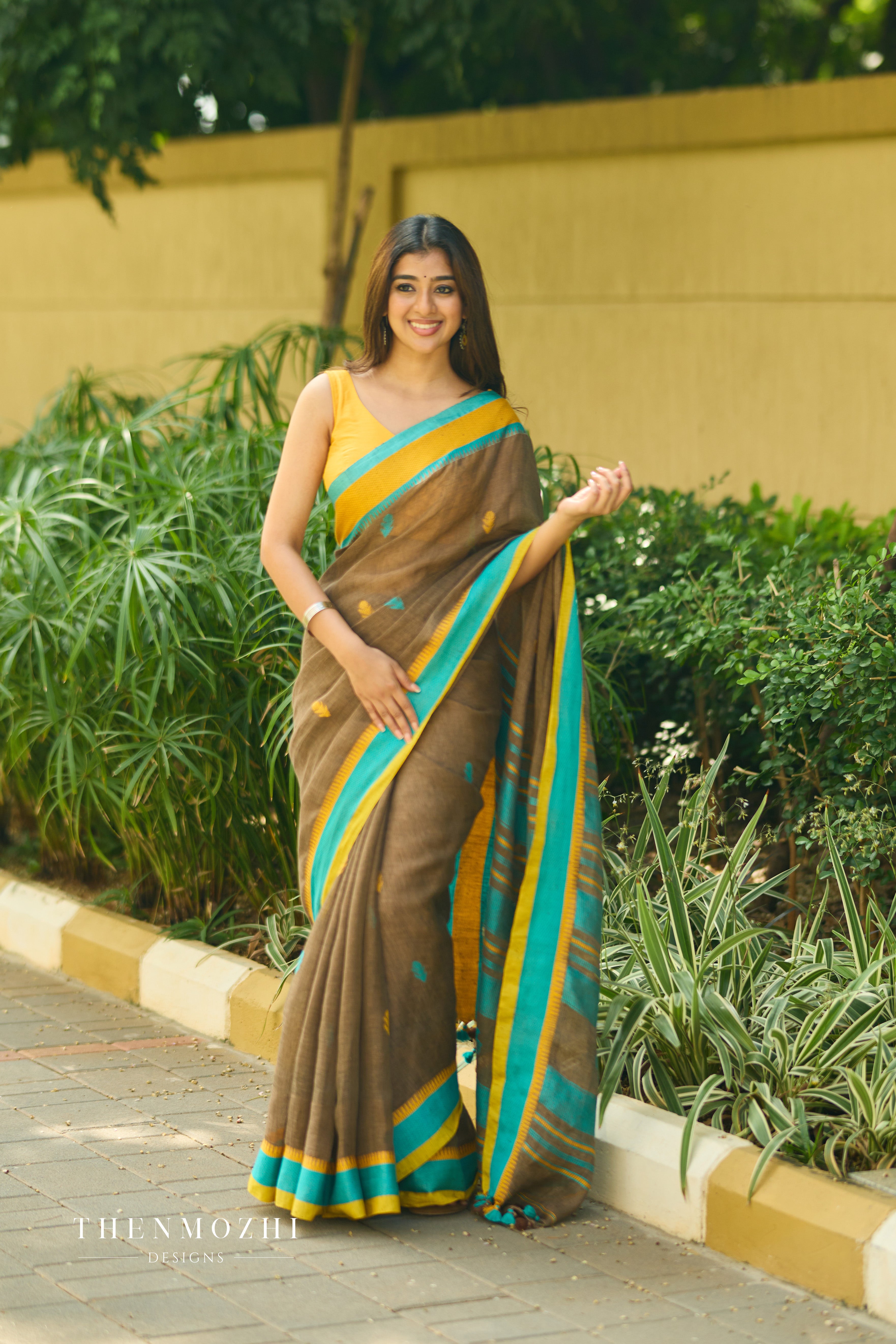Brown Linen Saree