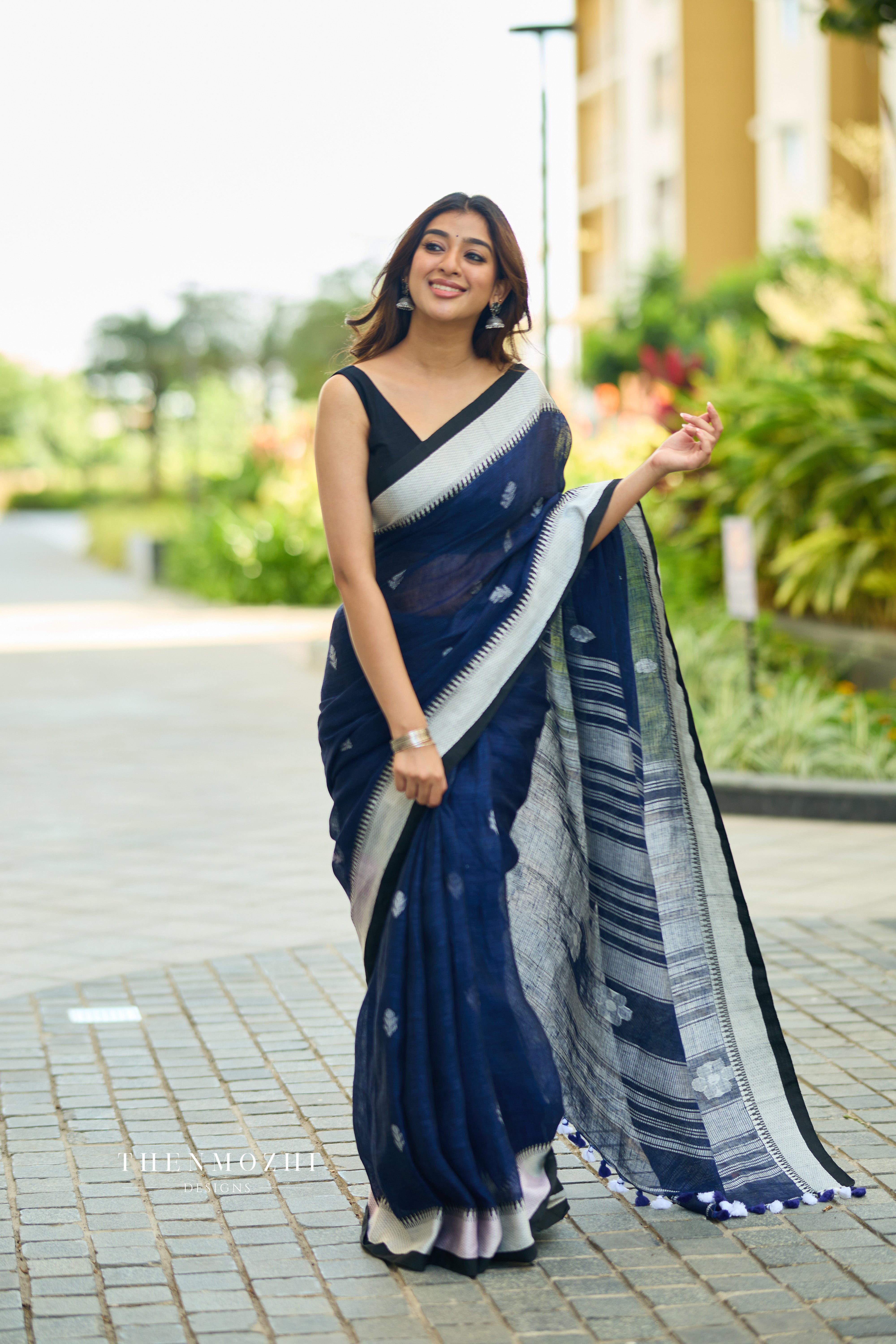 Royal Blue Linen Saree