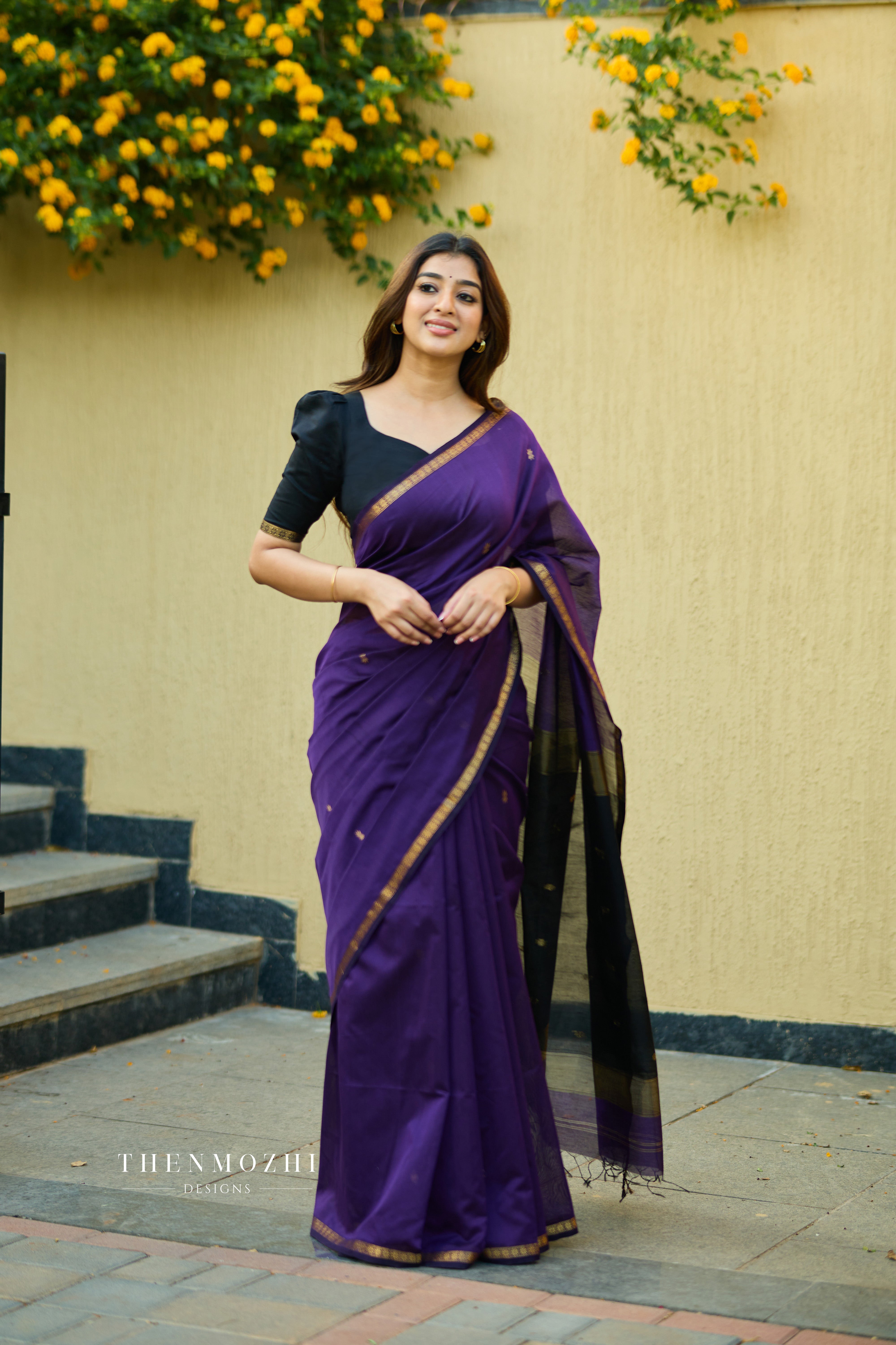 Ethnic Dark Purple Maheshwari Silk Cotton Handloom Saree
