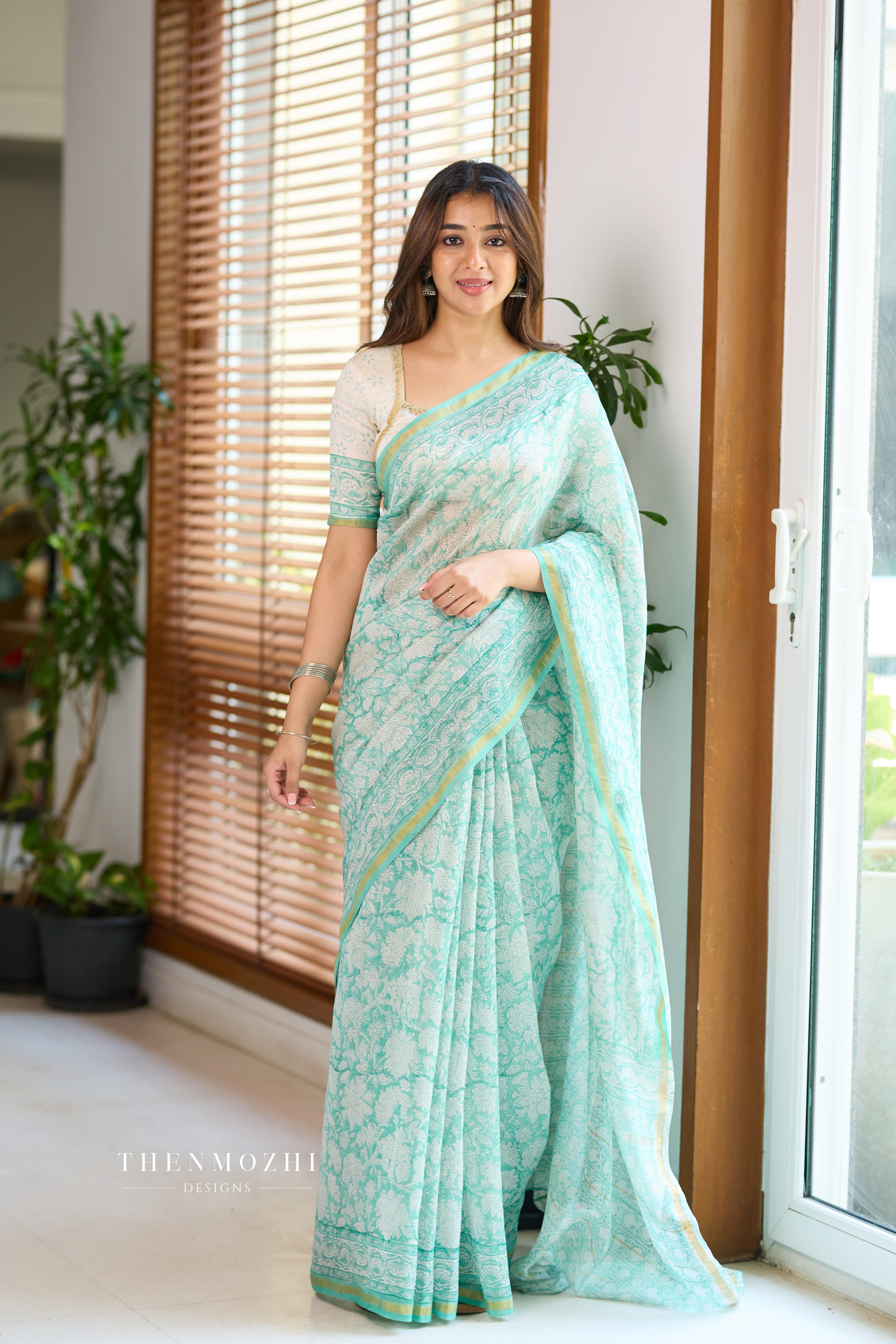Turquoise - Chanderi Silk Cotton Saree