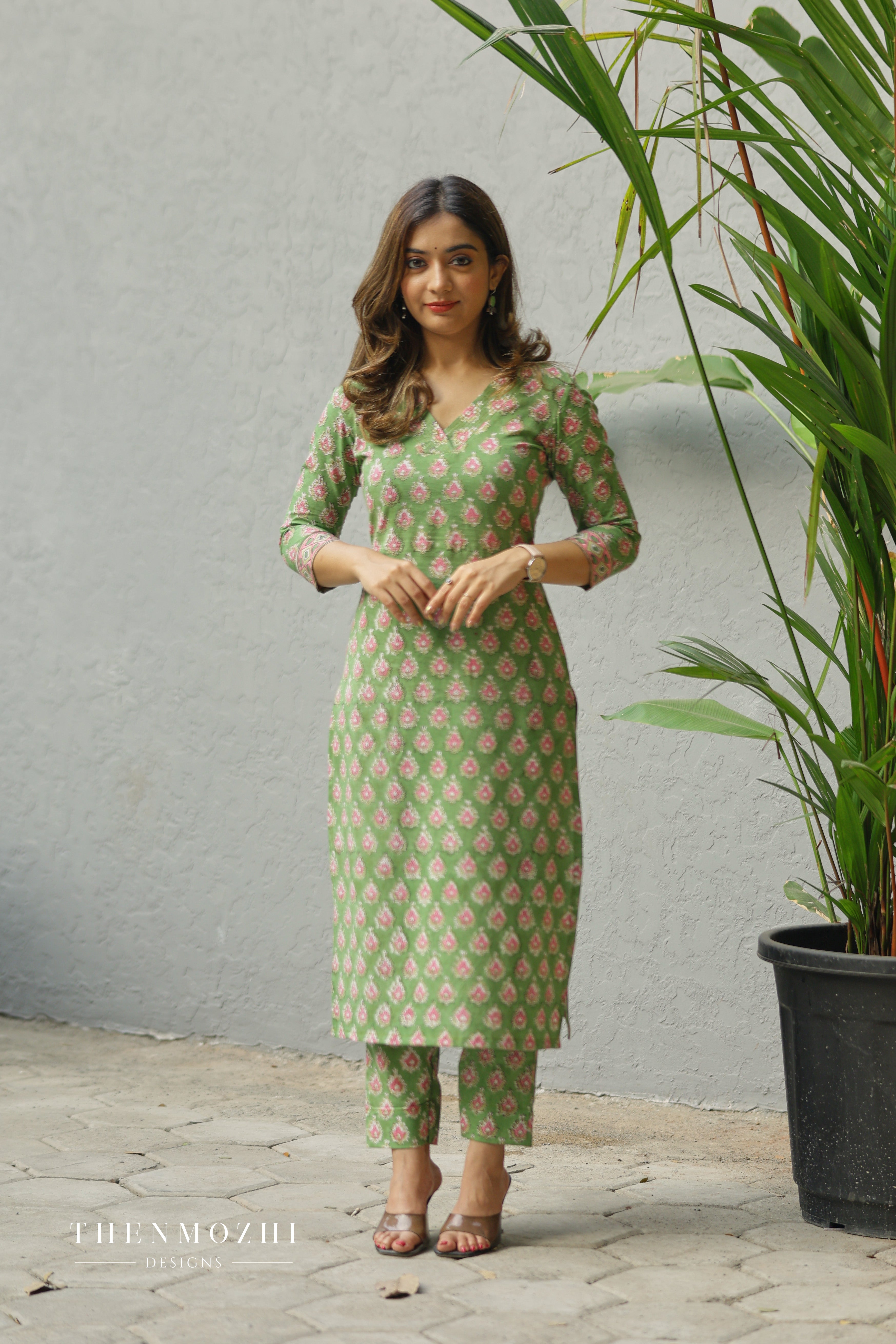 Light Green Flower Design Printed Co-ord Set