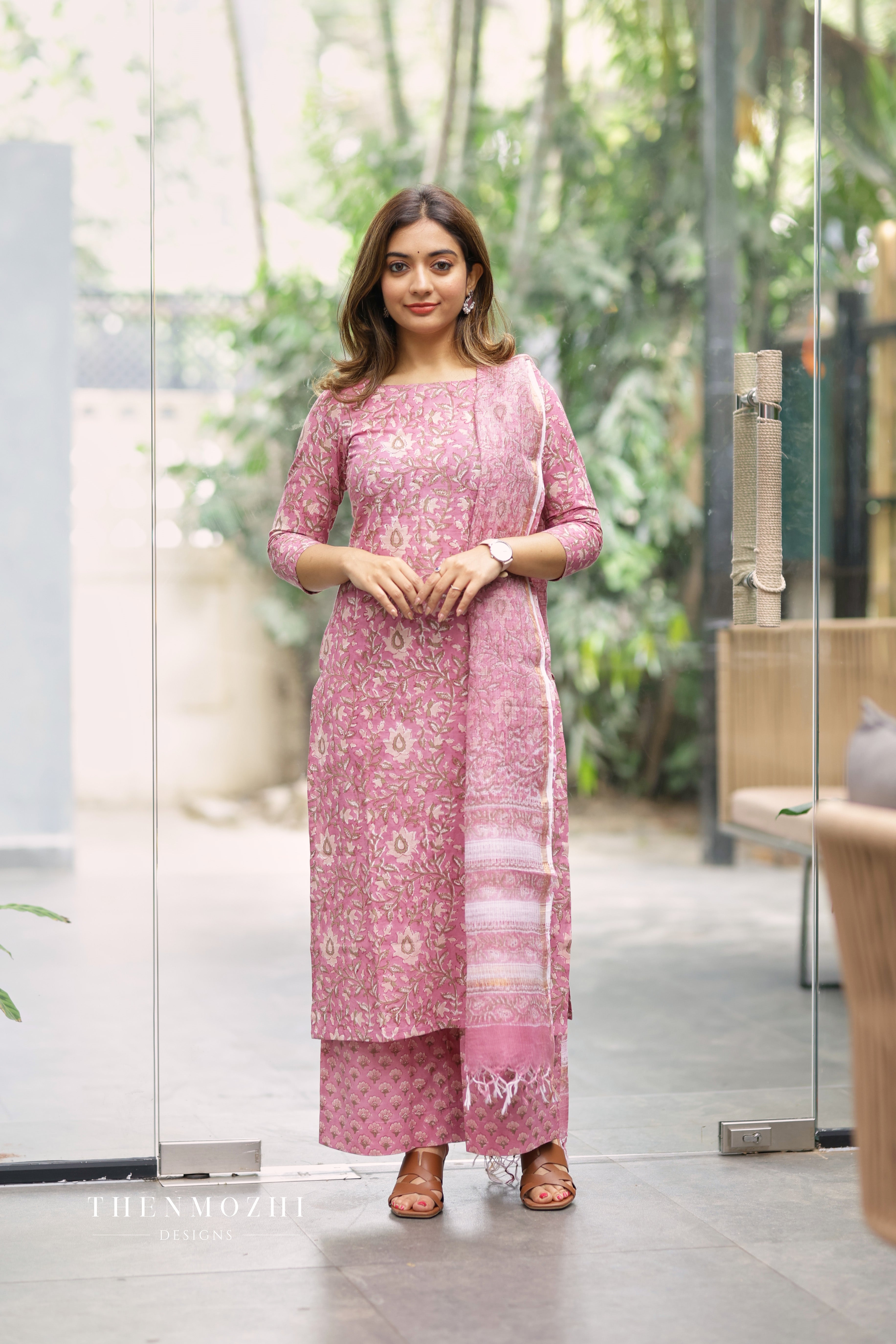 Light Pink - Cotton Suit Set With kota Dupatta