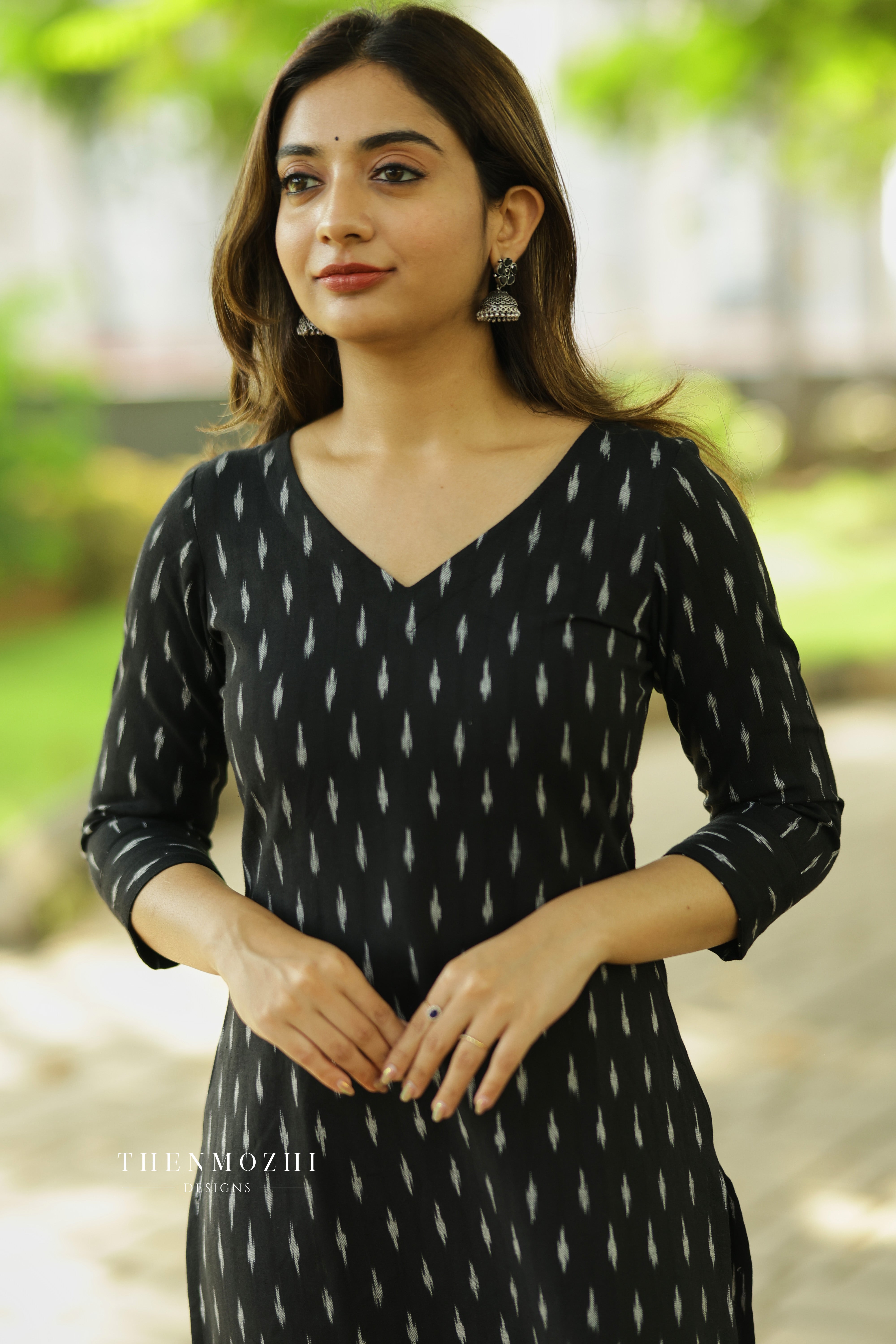 Black Ikkat Cotton Kurta with Sleeve
