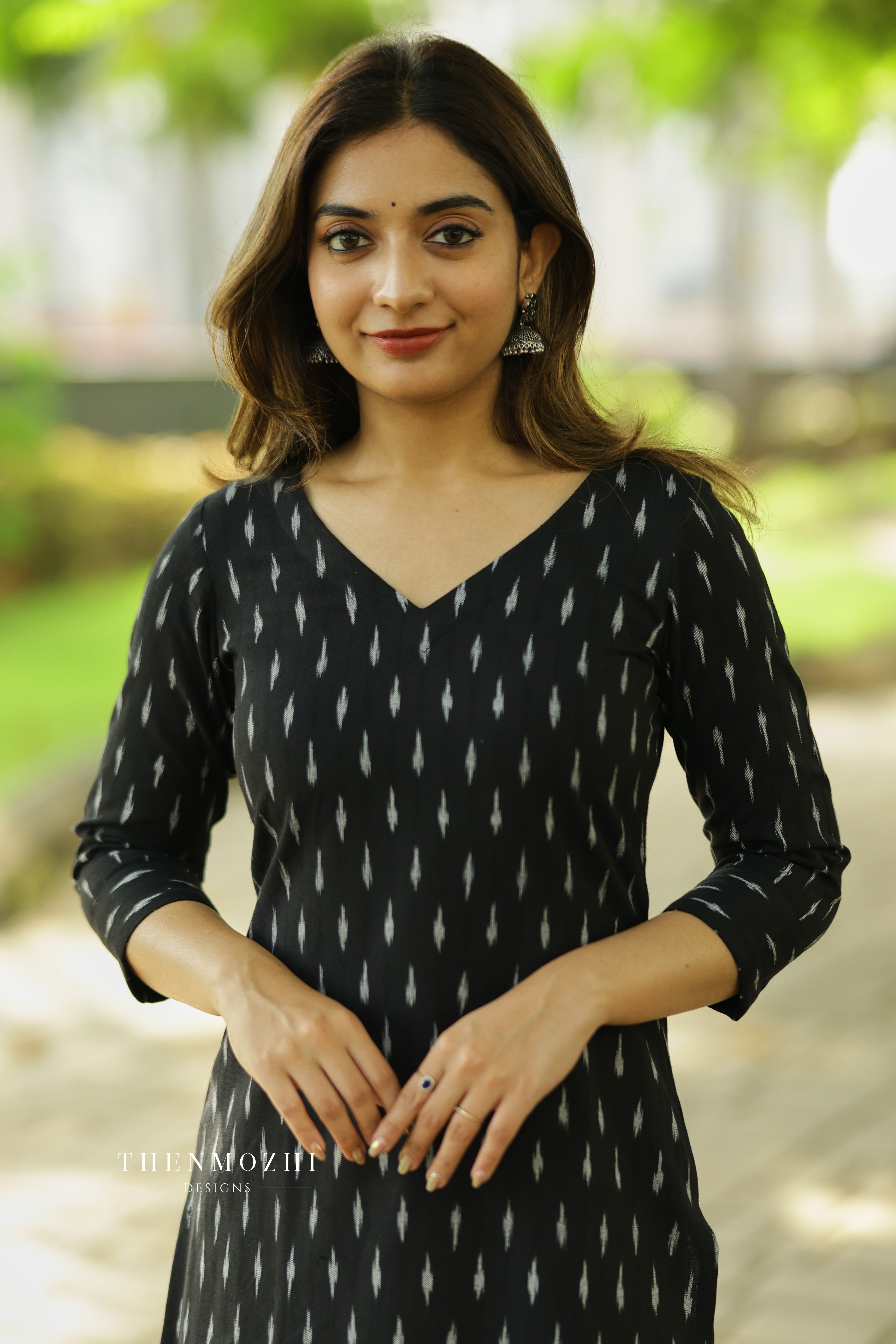 Black Ikkat Cotton Kurta with Sleeve