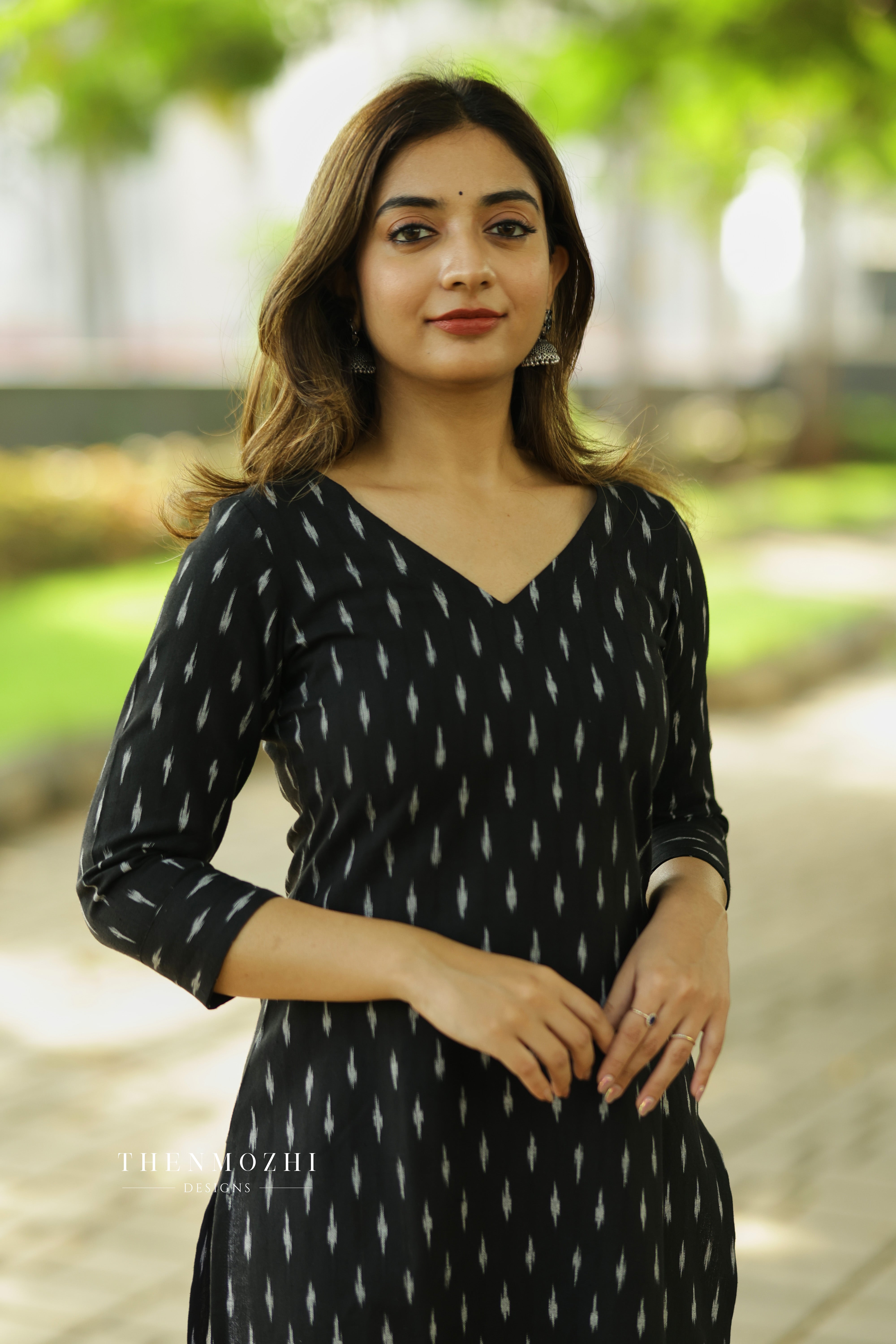 Black Ikkat Cotton Kurta with Sleeve