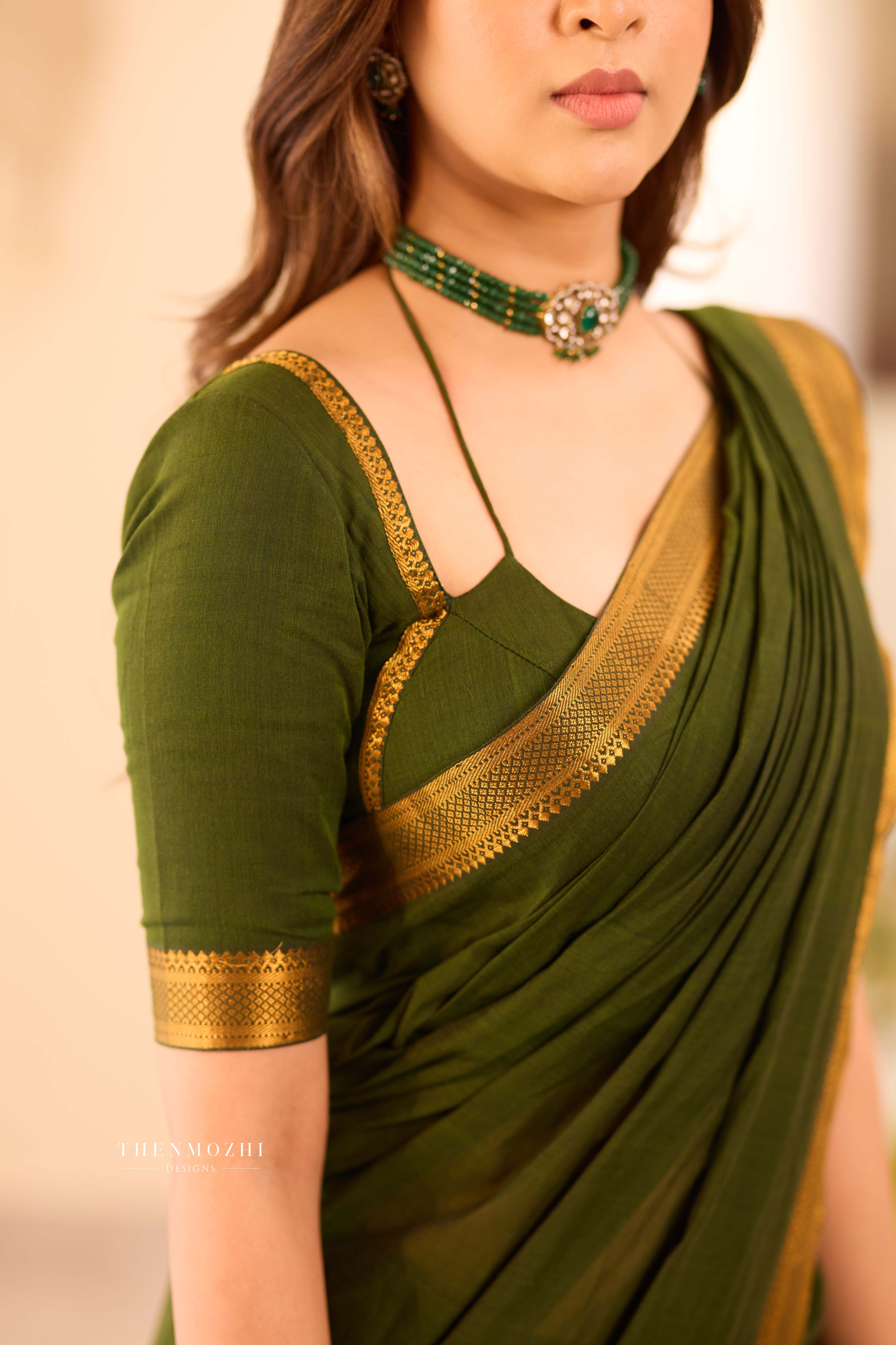 Mehandi Green - Mangalagiri Cotton Saree with Nizam Border