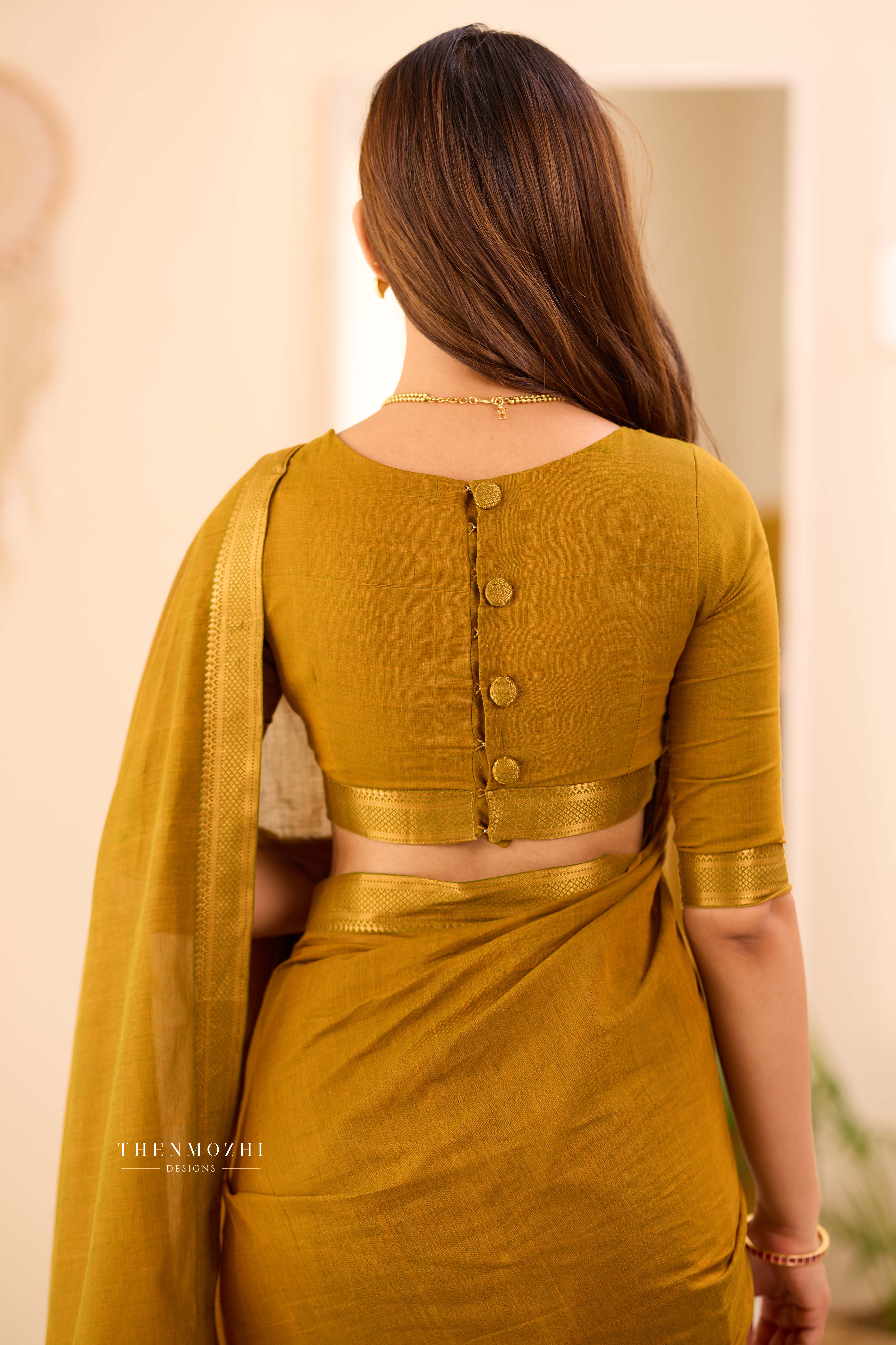 Olive Green - Mangalagiri Cotton Saree with Nizam Border