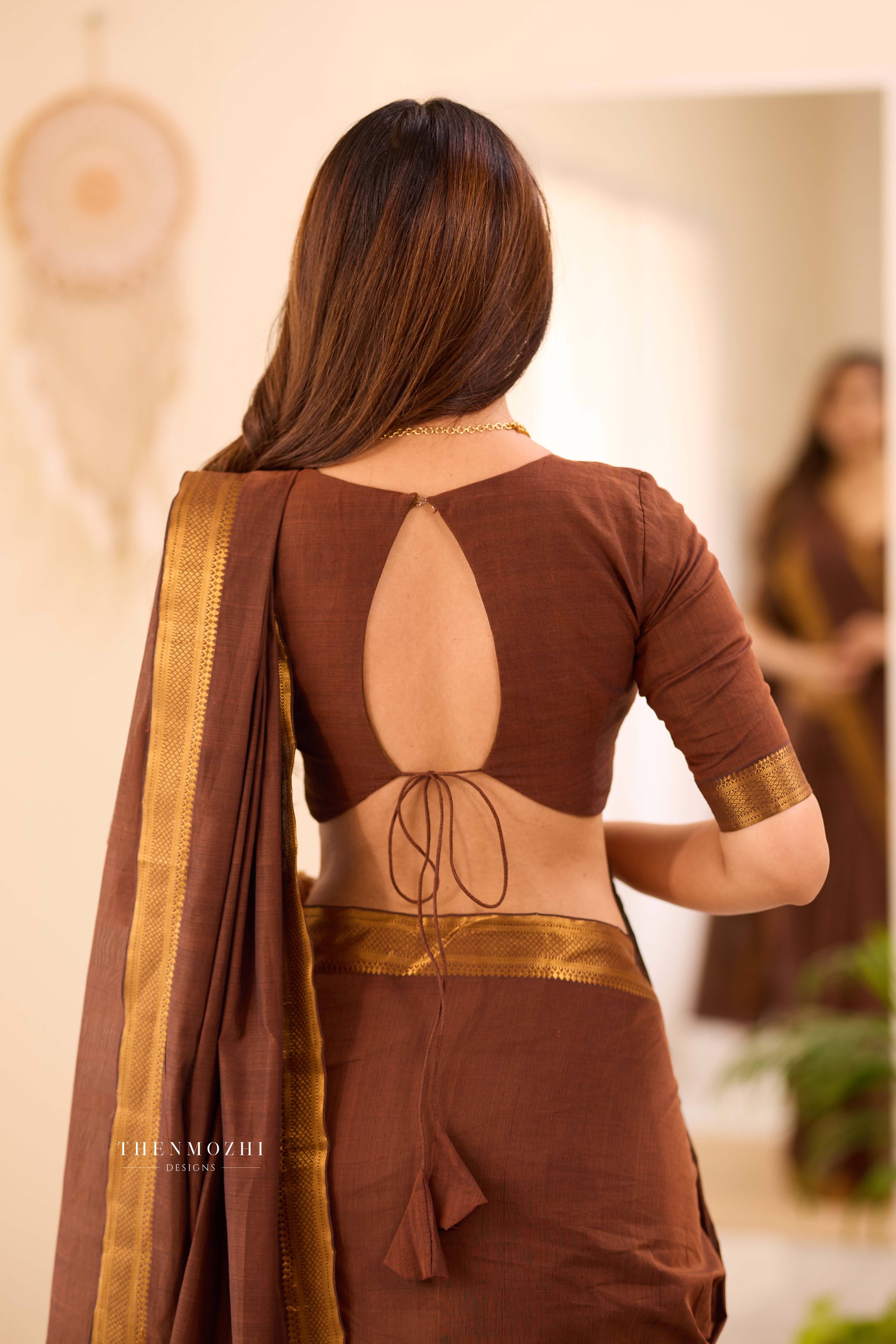 Brown - Mangalagiri Cotton Saree with Nizam Border