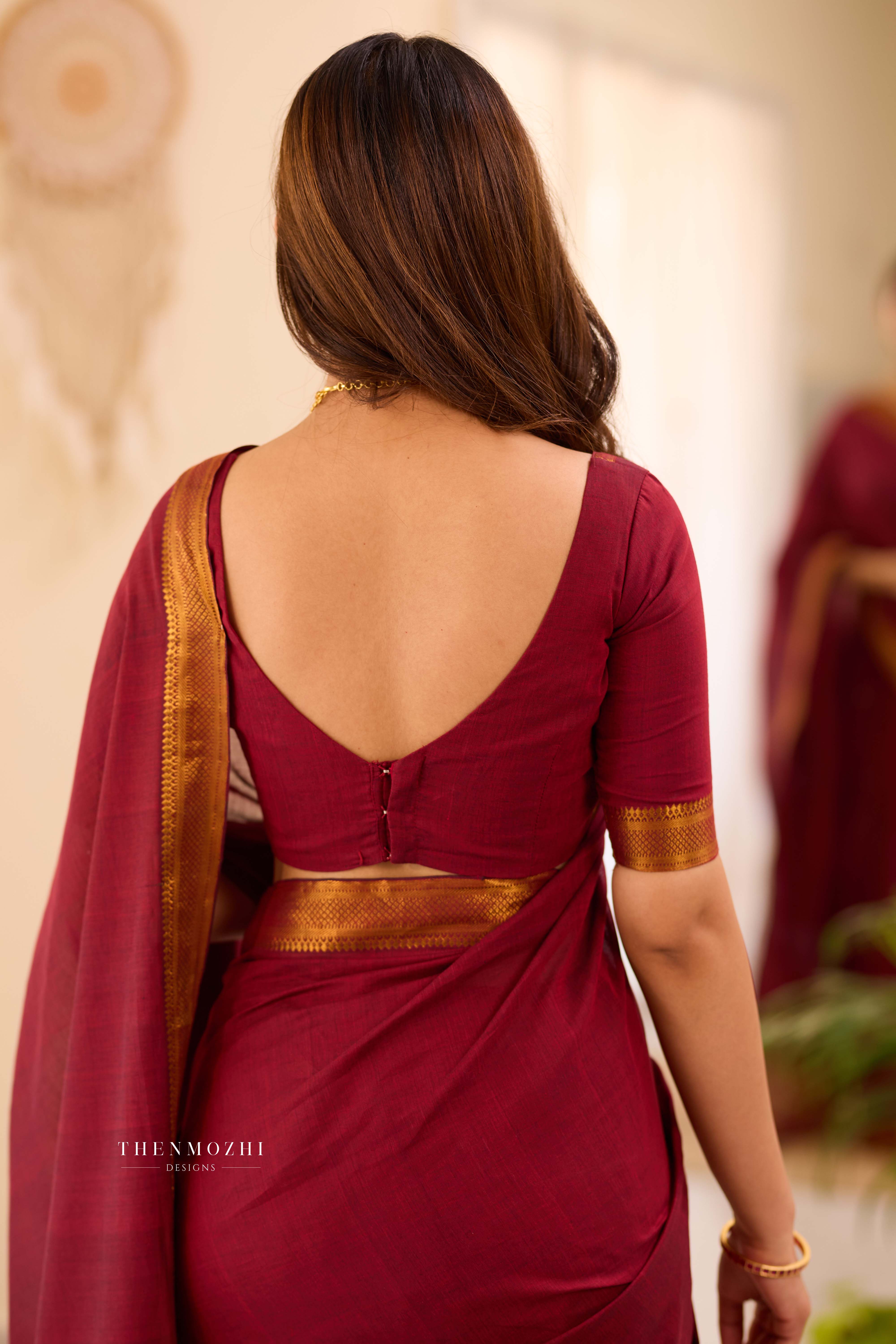 Red - Mangalagiri Cotton Saree with Nizam Border