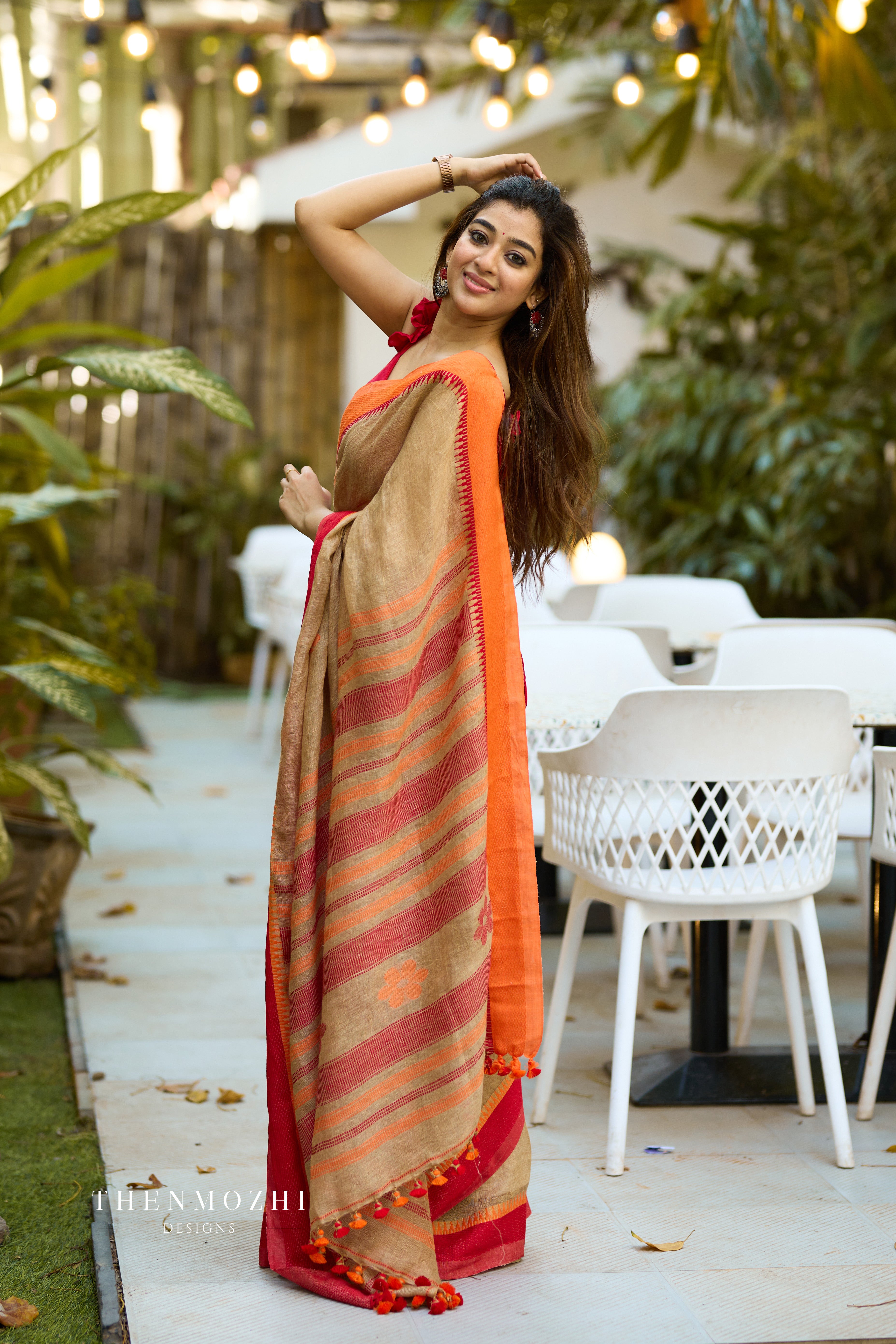 Beige Linen Saree