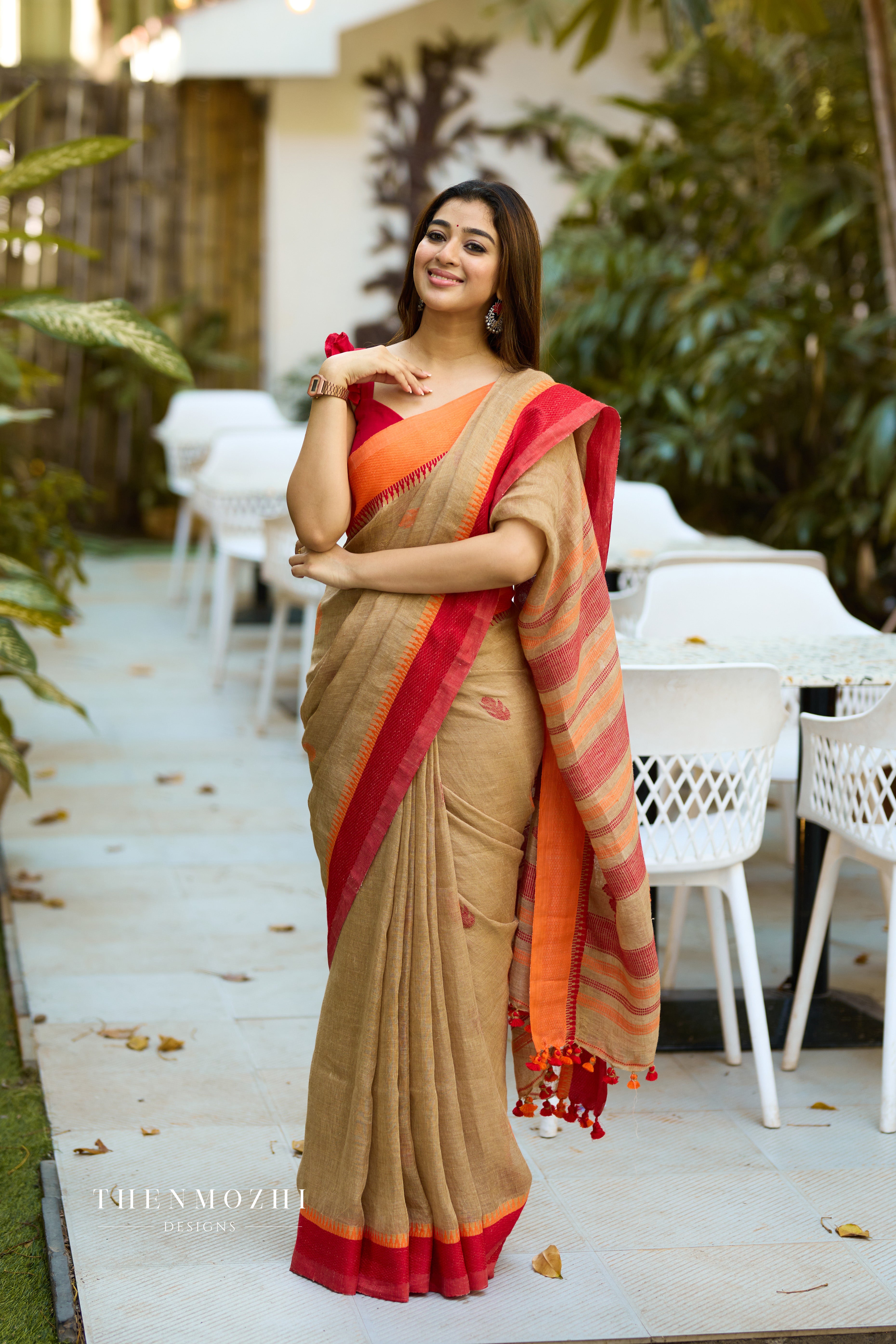 Beige Linen Saree