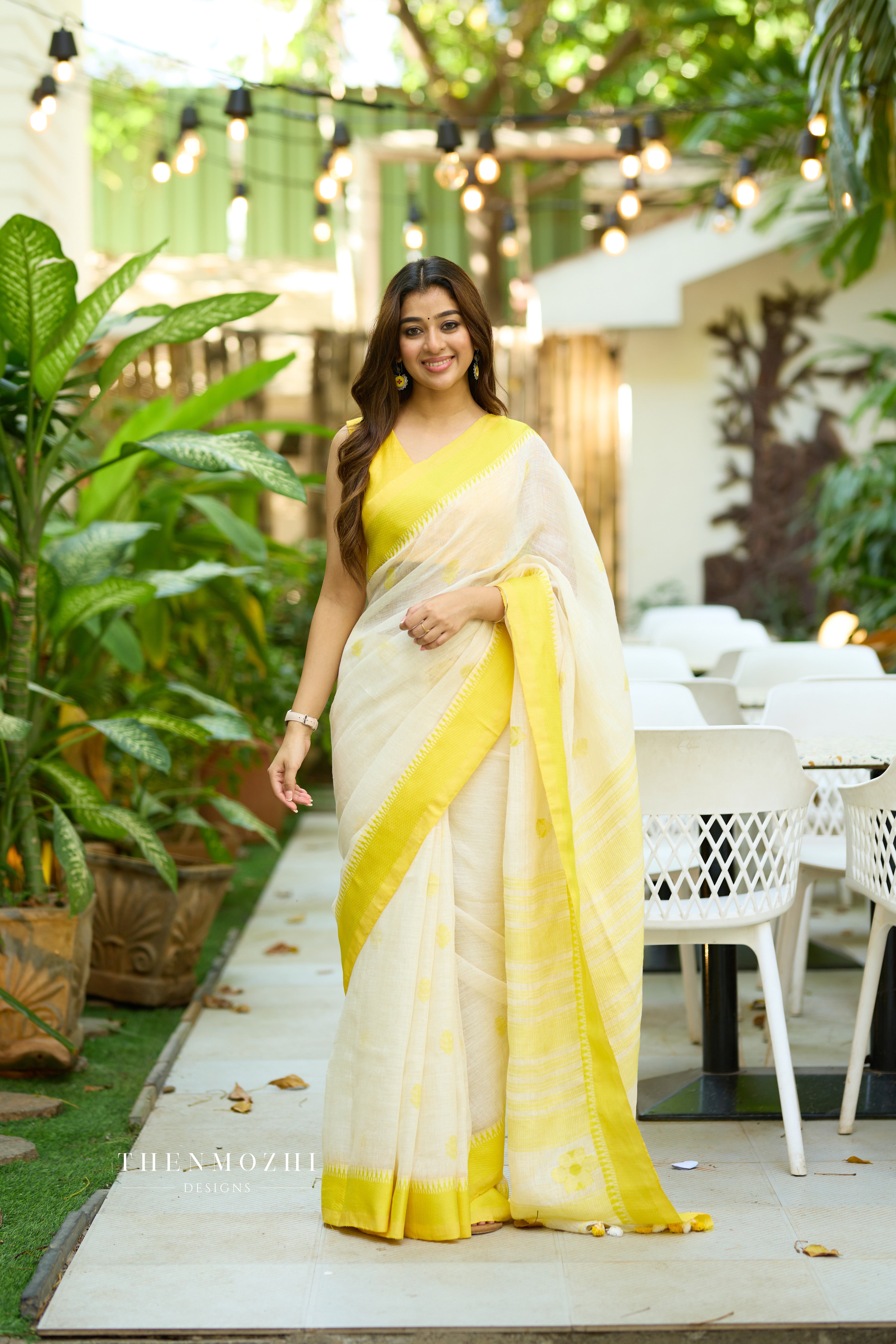 Half White Linen Saree