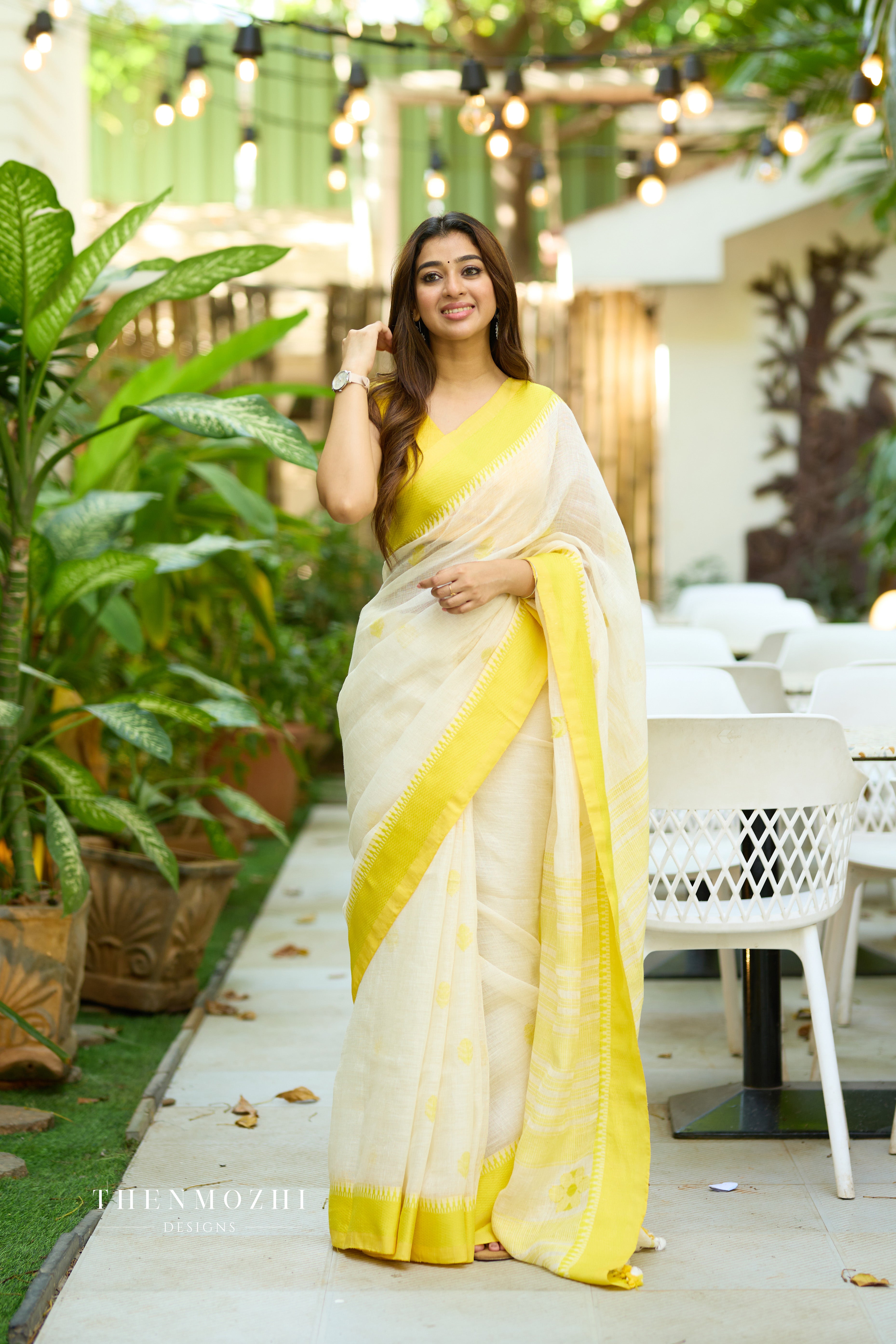 Half White Linen Saree