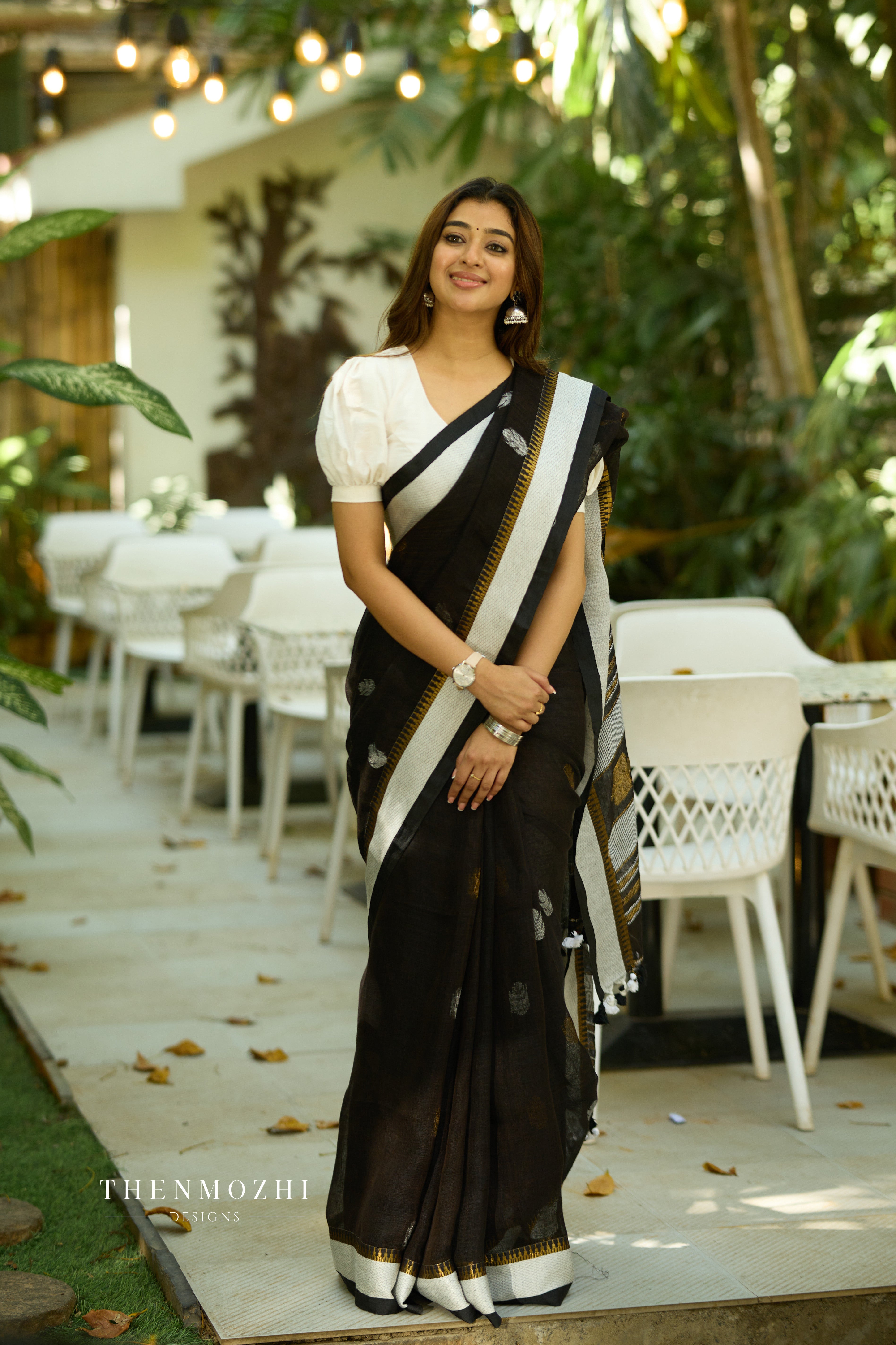 Black Linen Saree