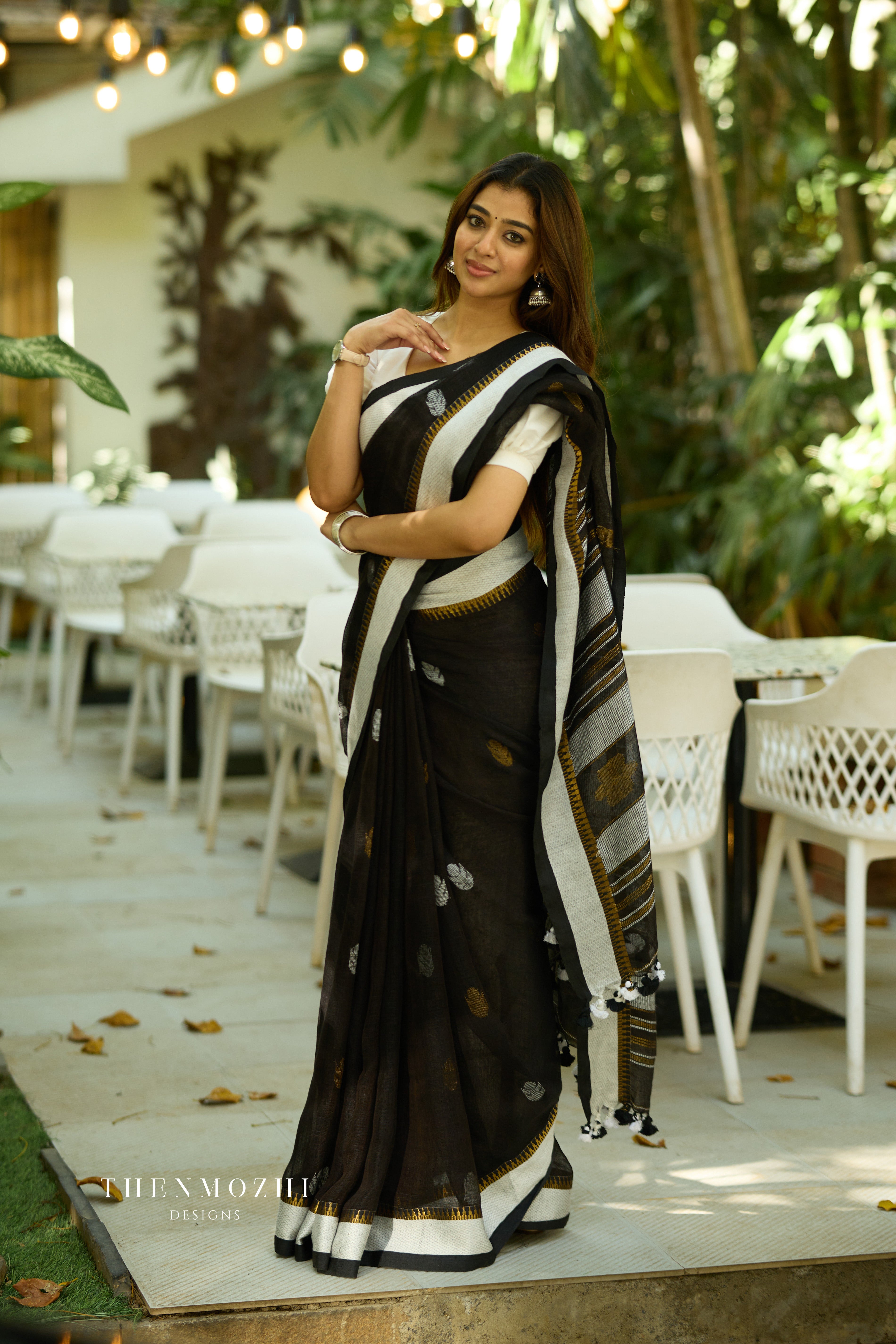 Black Linen Saree
