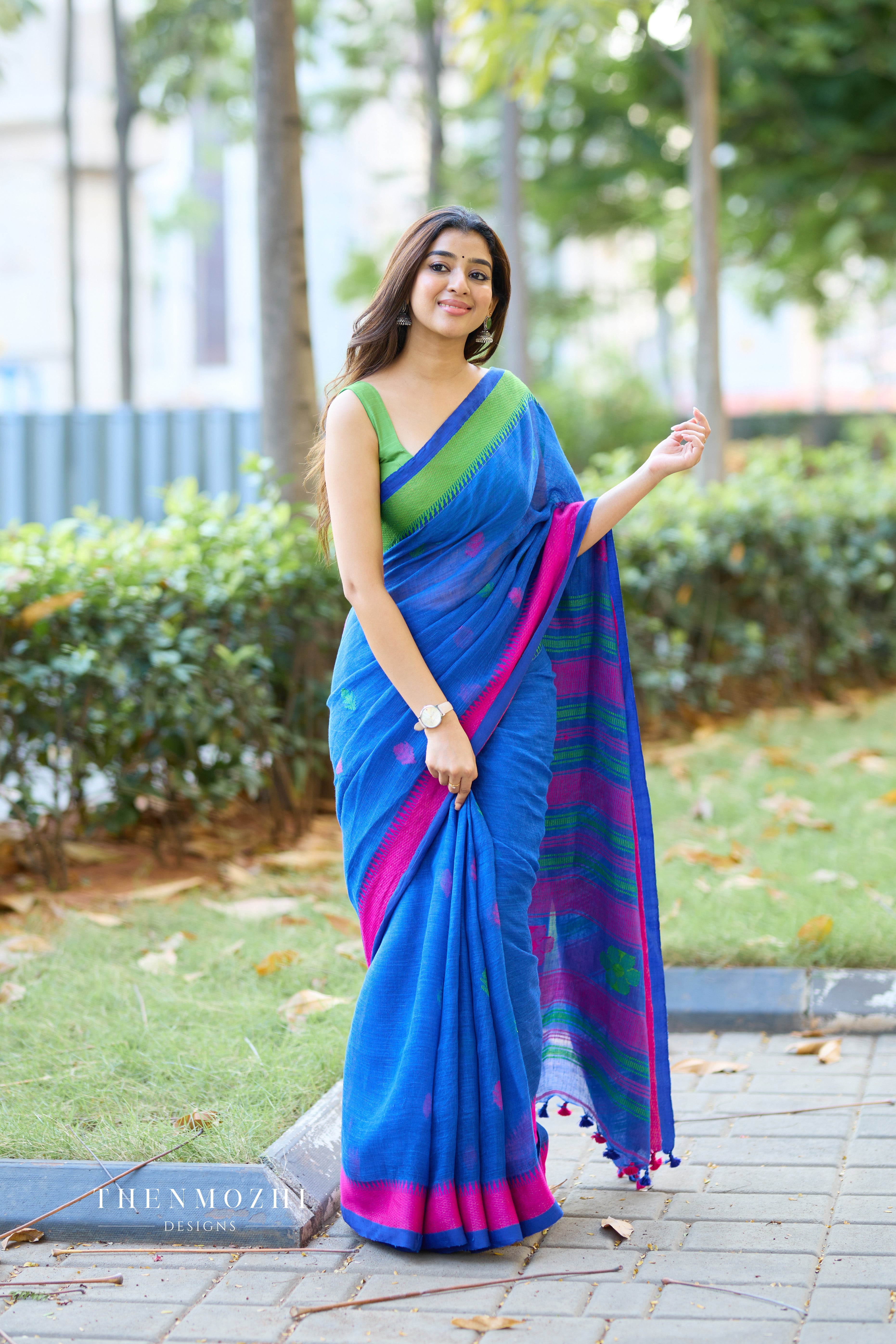 Blue Linen Saree
