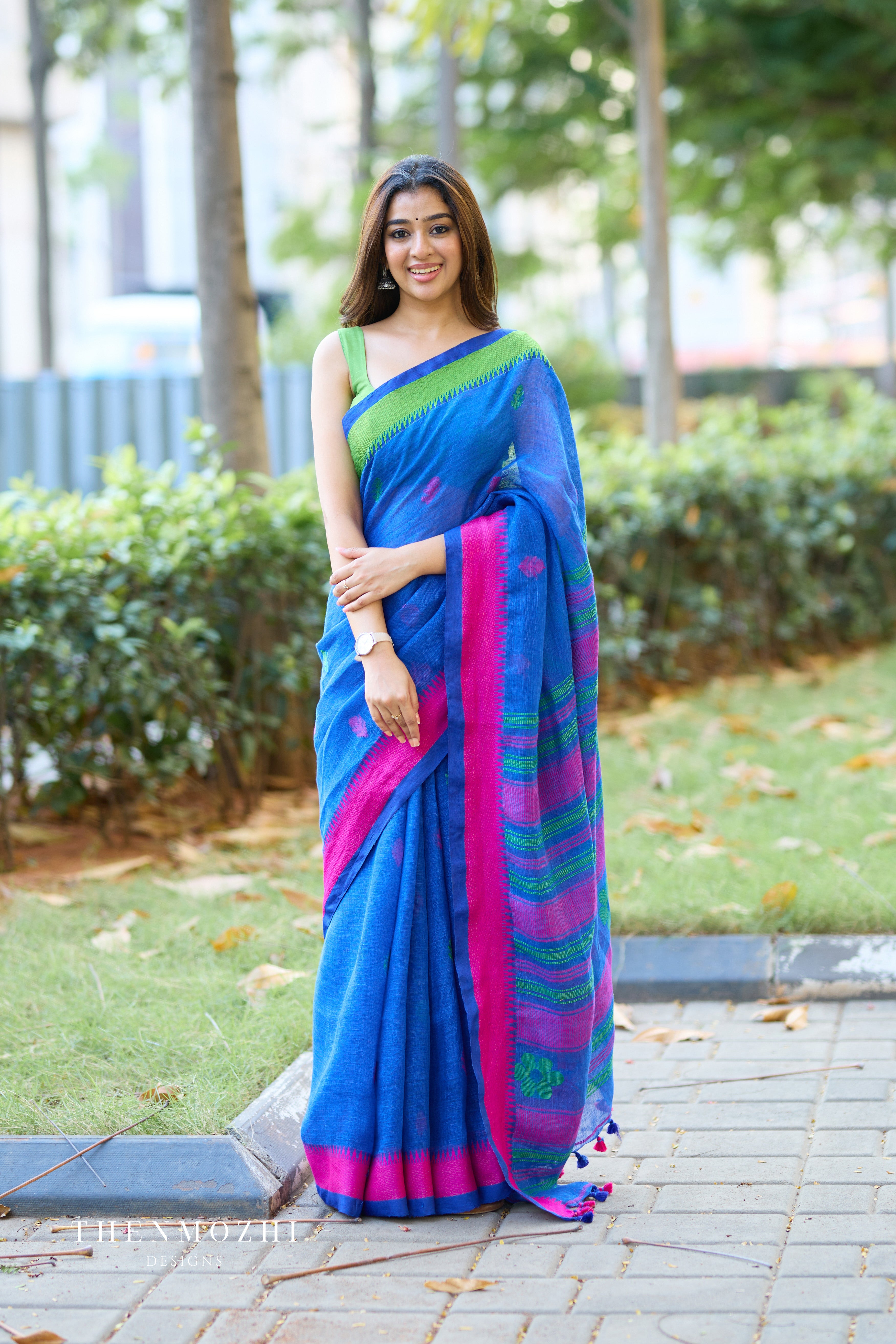 Blue Linen Saree